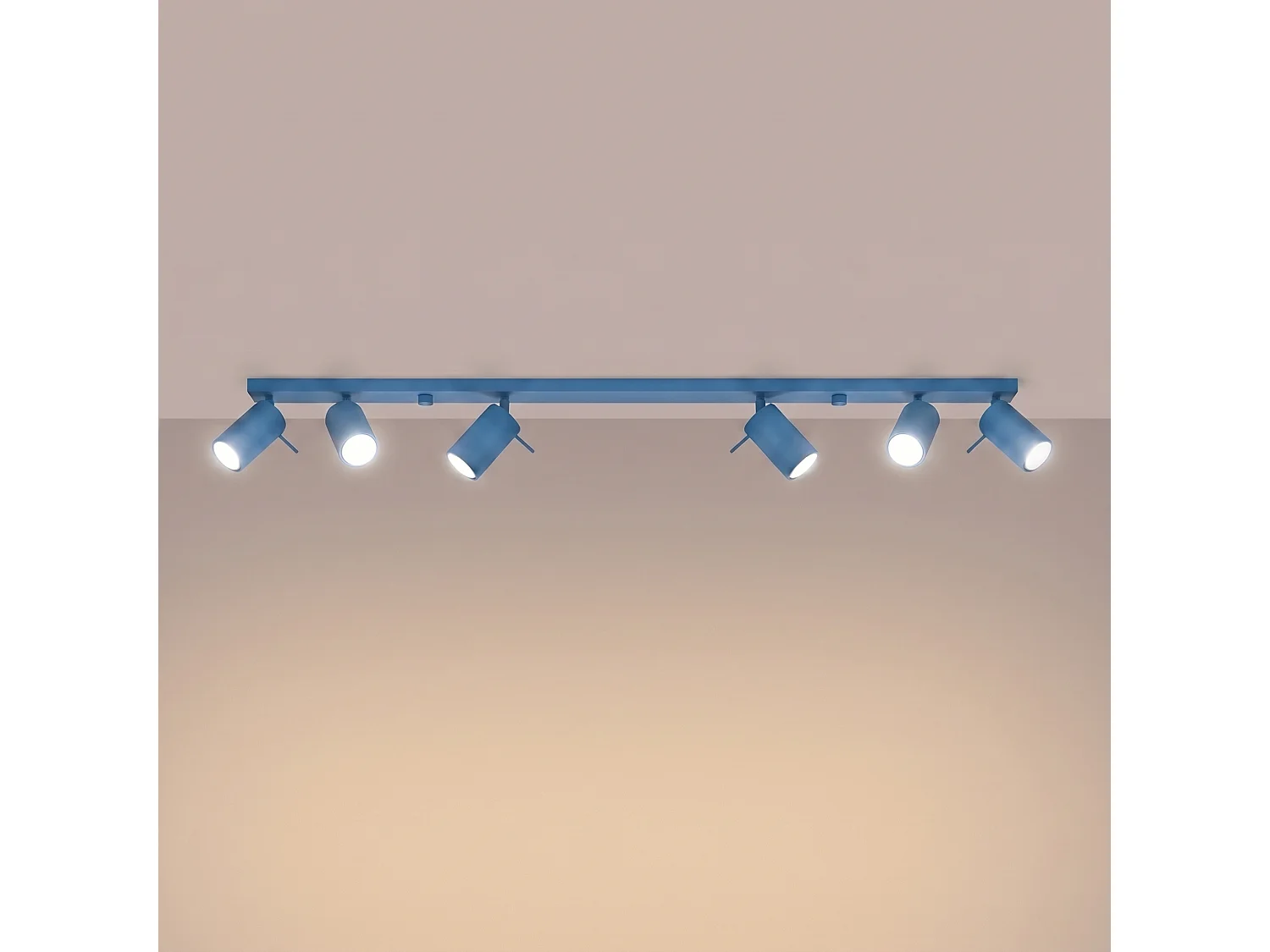Plafonnier moderne en acier - 6 sources lumineuses - L.118 x H.16 cm - bleu clair