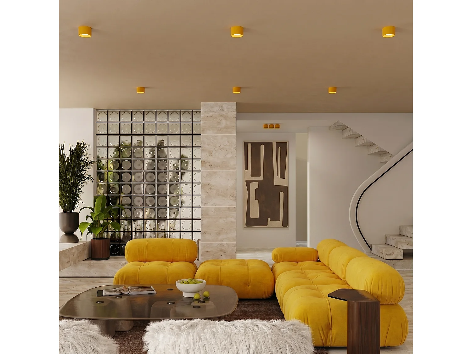 Plafonnier minimaliste en aluminium - 1 sources lumineuses - L.10 x H.6 cm - jaune