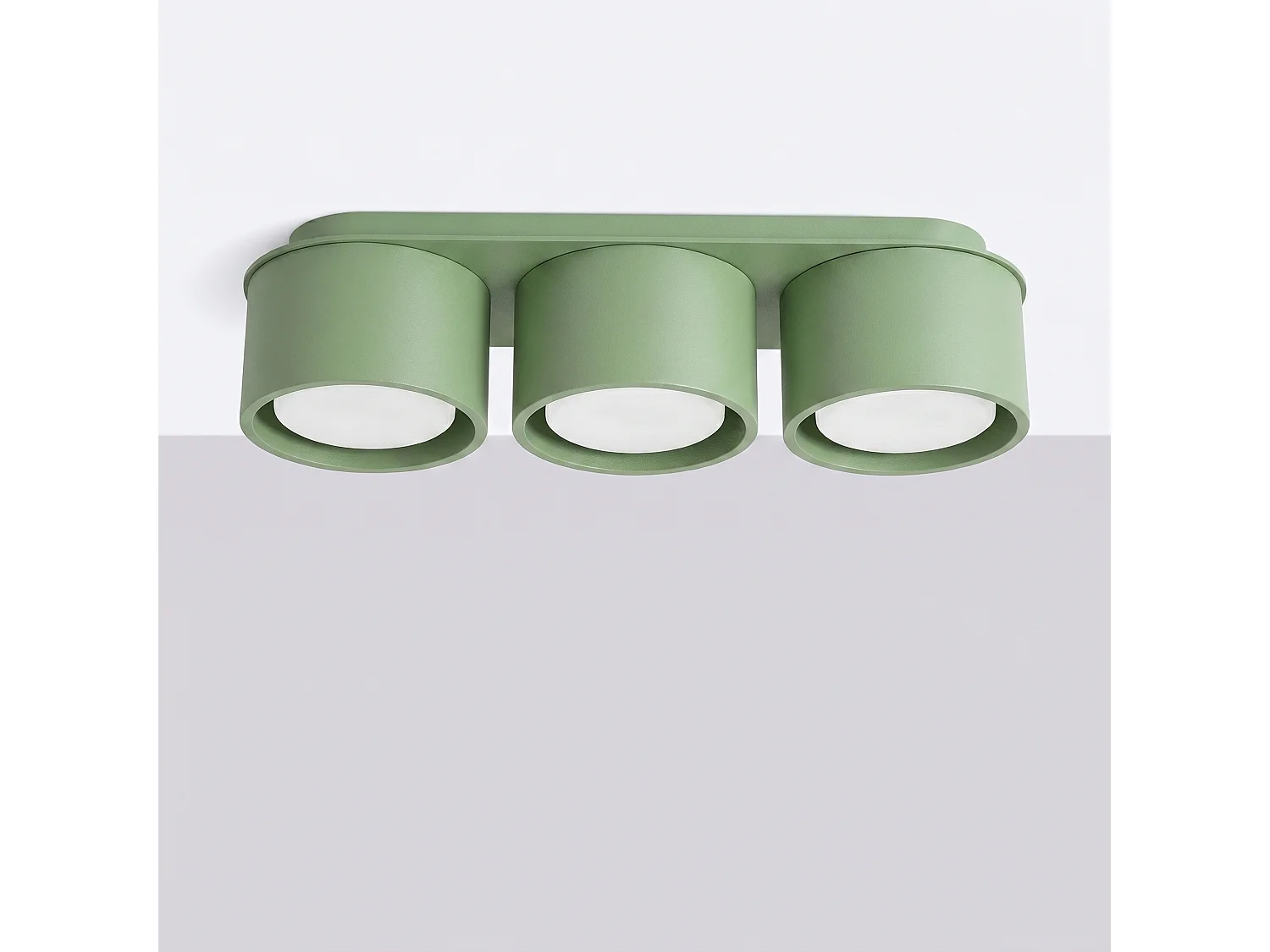 Plafonnier minimaliste en aluminium - 3 sources lumineuses - L.32,4 x H.8,2 cm - sauge