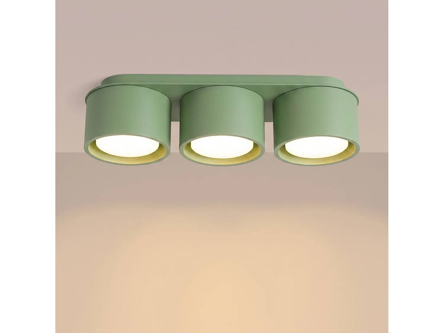 Plafonnier minimaliste en aluminium - 3 sources lumineuses - L.32,4 x H.8,2 cm - sauge