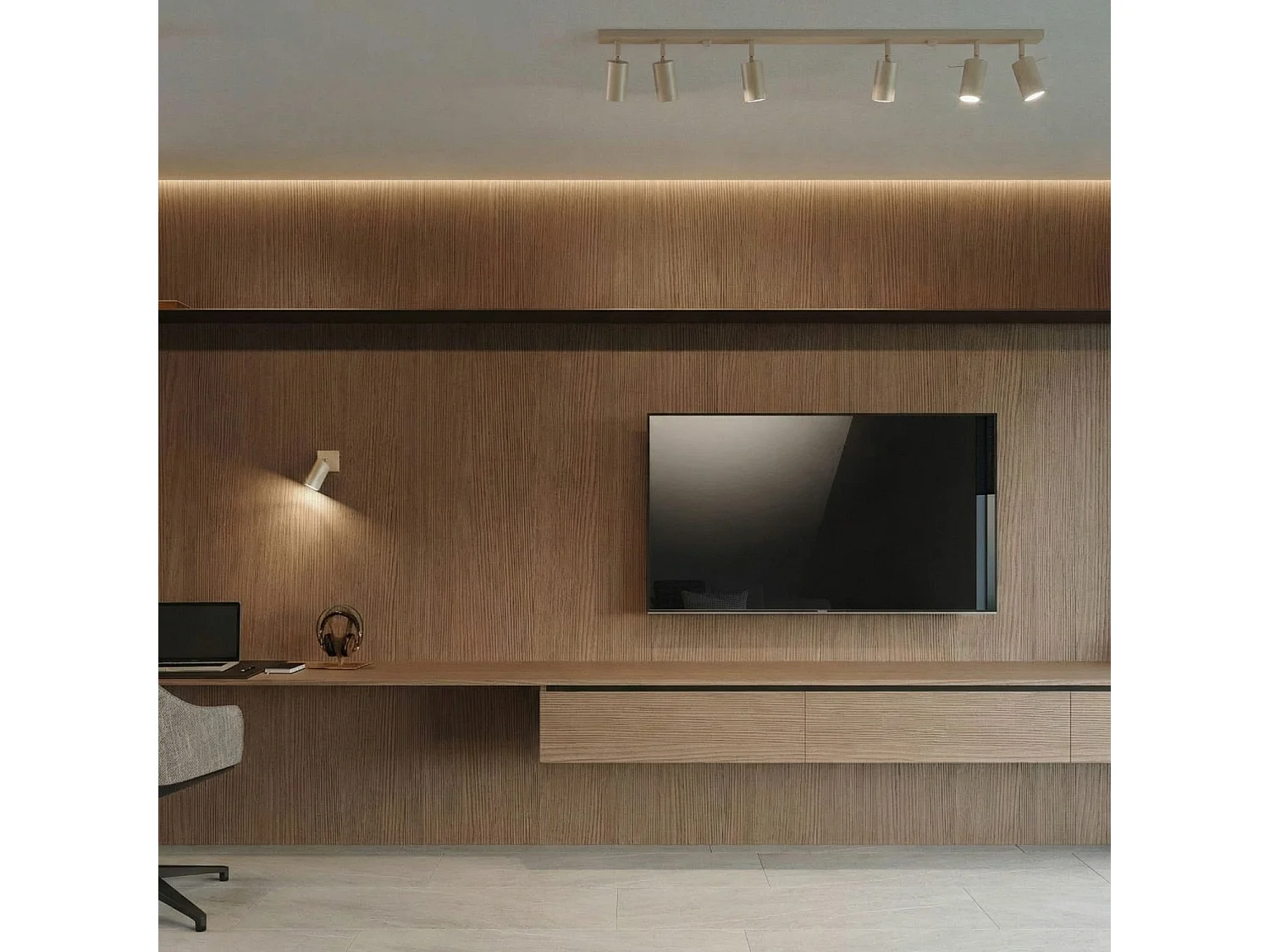 Plafonnier moderne en acier - 4 sources lumineuses - L.80 x H.16 cm - taupe
