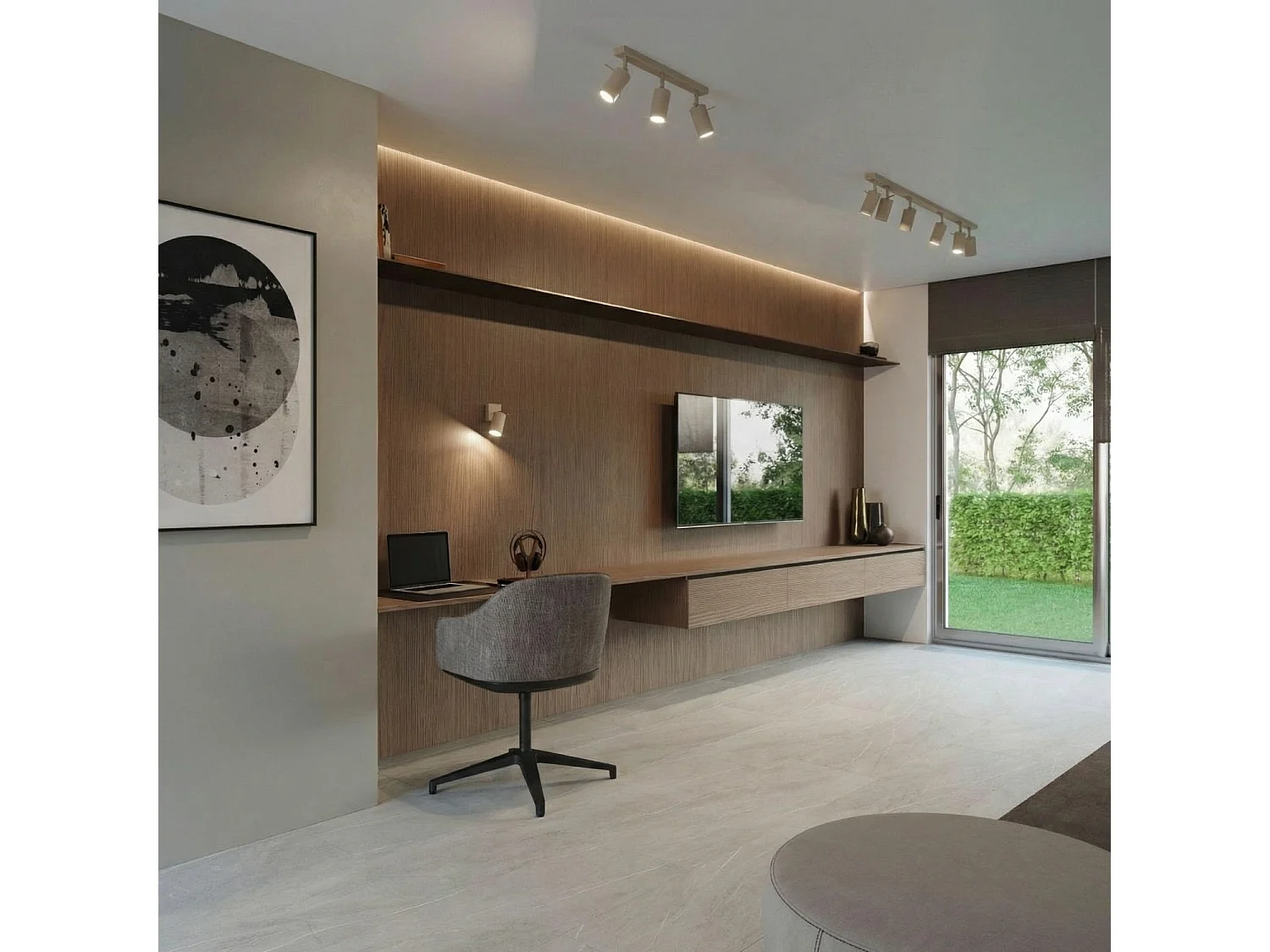 Plafonnier moderne en acier - 4 sources lumineuses - L.80 x H.16 cm - taupe