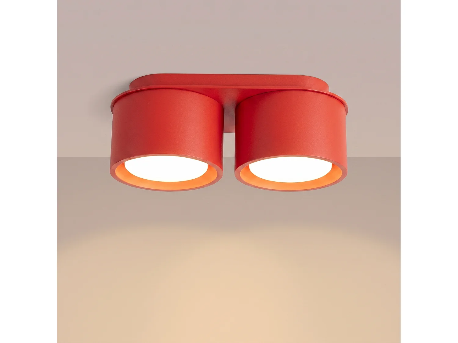 Plafonnier minimaliste en aluminium - 2 sources lumineuses - L.21 x H.8 cm - rouge