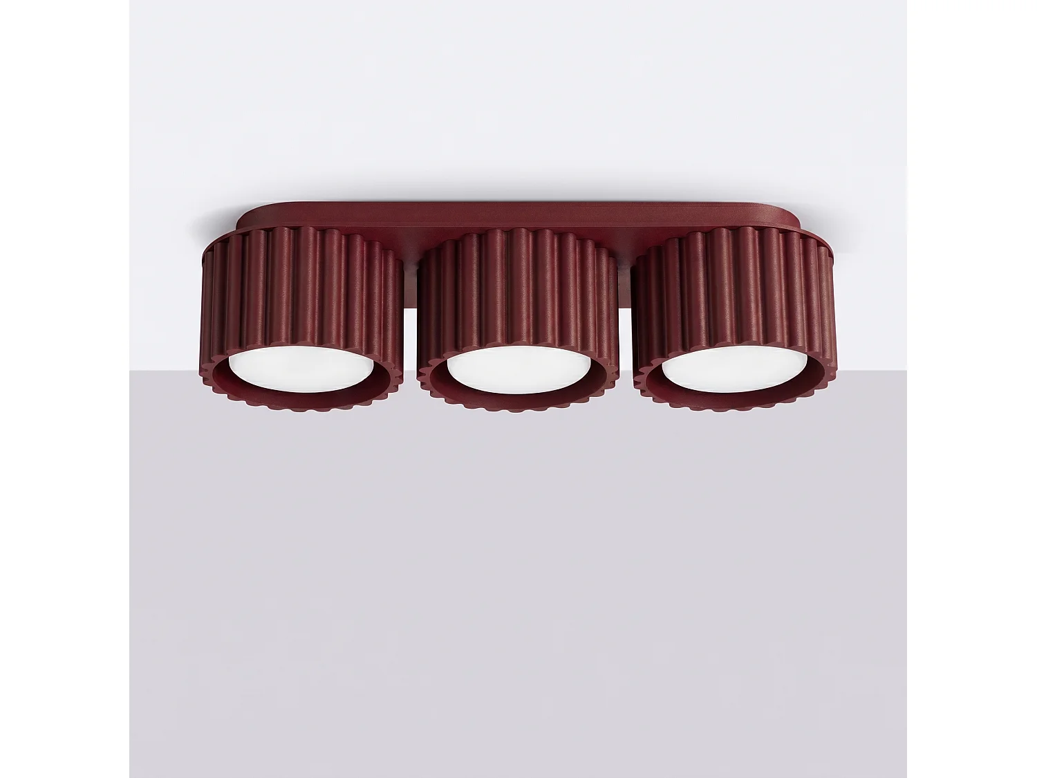 Plafonnier minimaliste en aluminium - 3 sources lumineuses - L.32,5 x H.8 cm - bordeaux