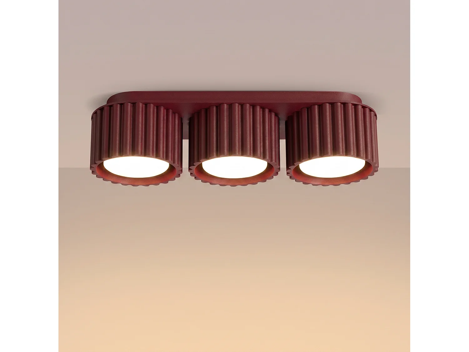 Plafonnier minimaliste en aluminium - 3 sources lumineuses - L.32,5 x H.8 cm - bordeaux