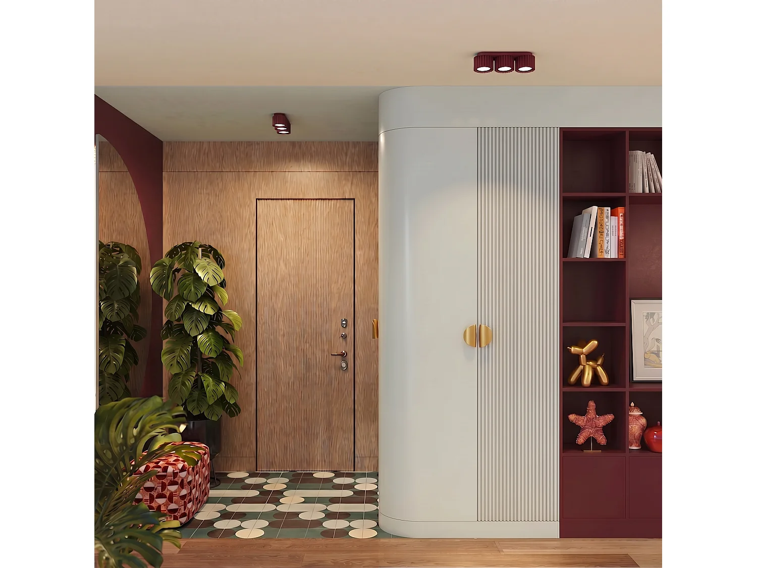 Plafonnier minimaliste en aluminium - 3 sources lumineuses - L.32,5 x H.8 cm - bordeaux