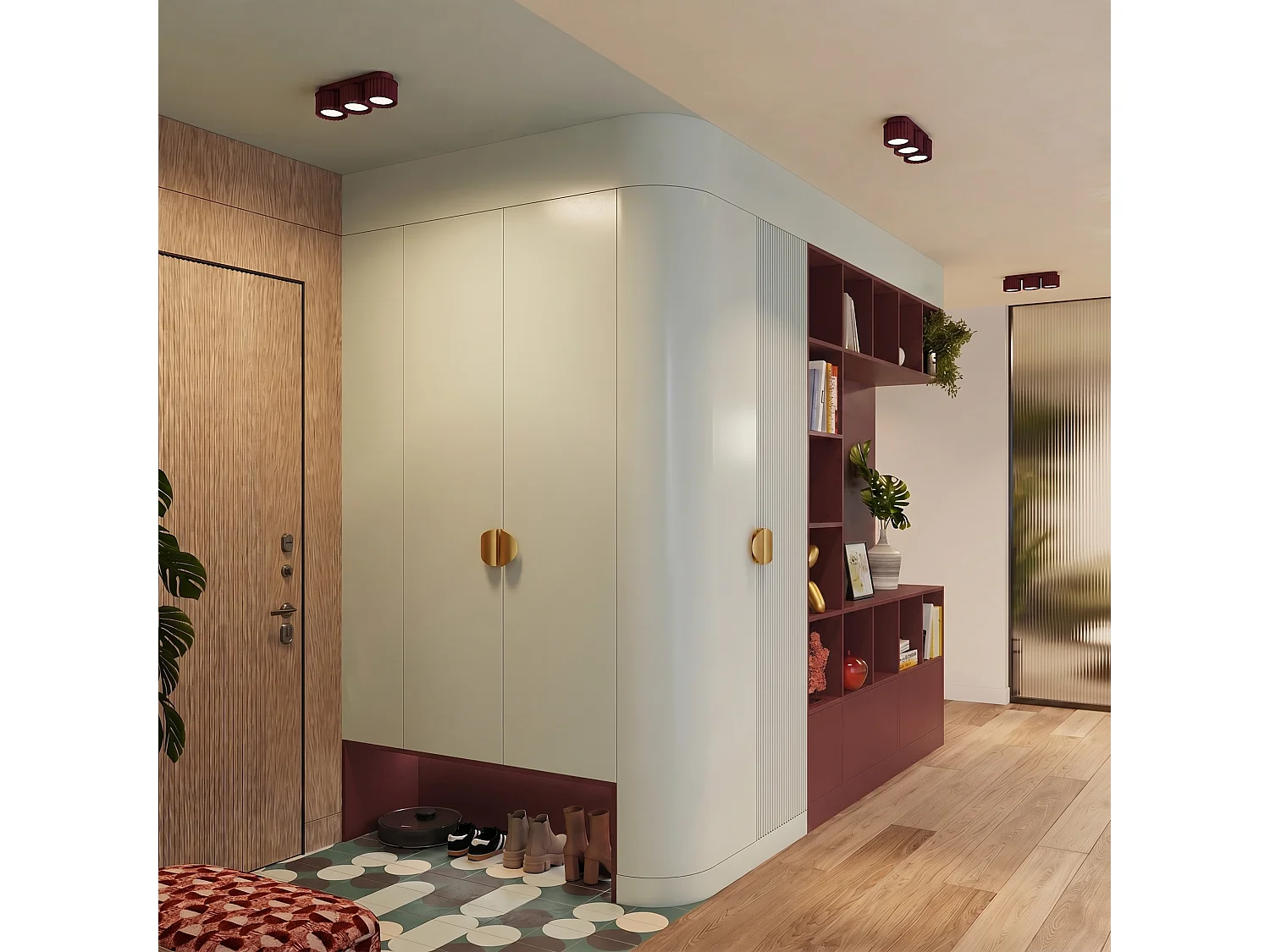 Plafonnier minimaliste en aluminium - 3 sources lumineuses - L.32,5 x H.8 cm - bordeaux