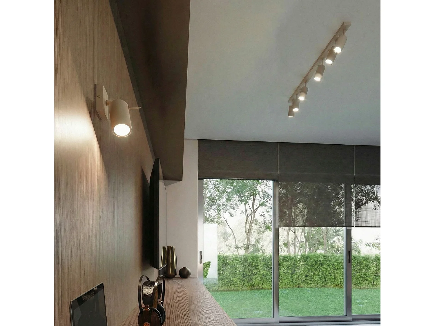 Plafonnier moderne en acier - 3 sources lumineuses - L.45 x H.16 cm - taupe