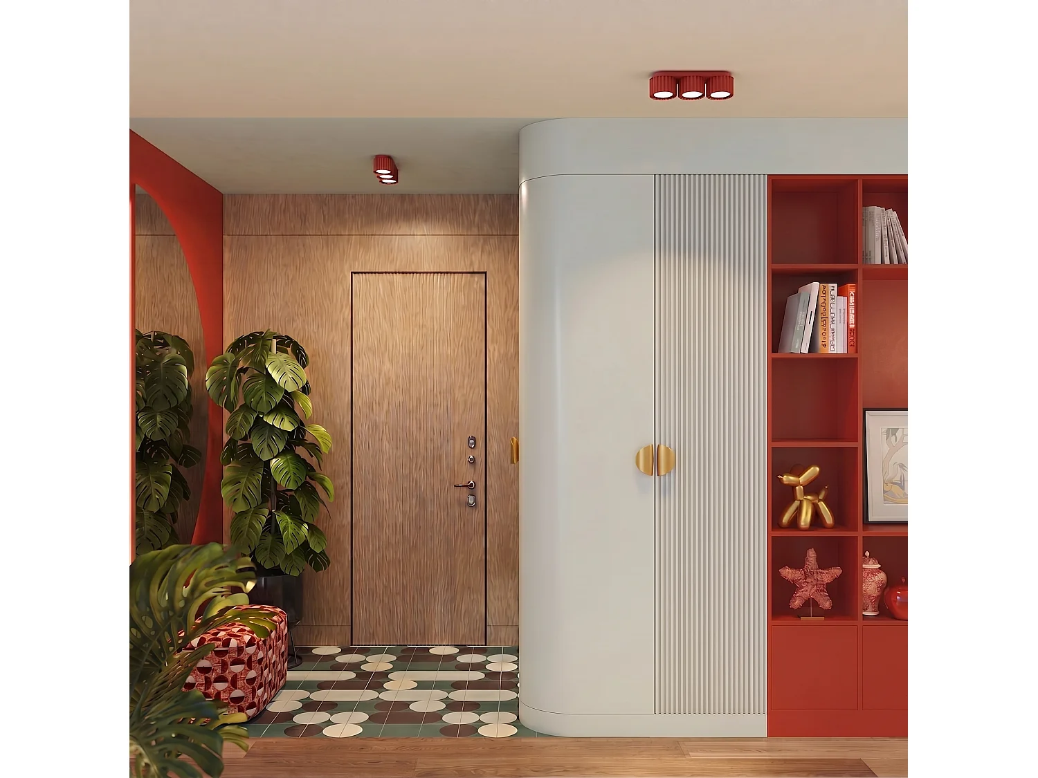 Plafonnier minimaliste en aluminium - 3 sources lumineuses - L.32,5 x H.8 cm - rouge
