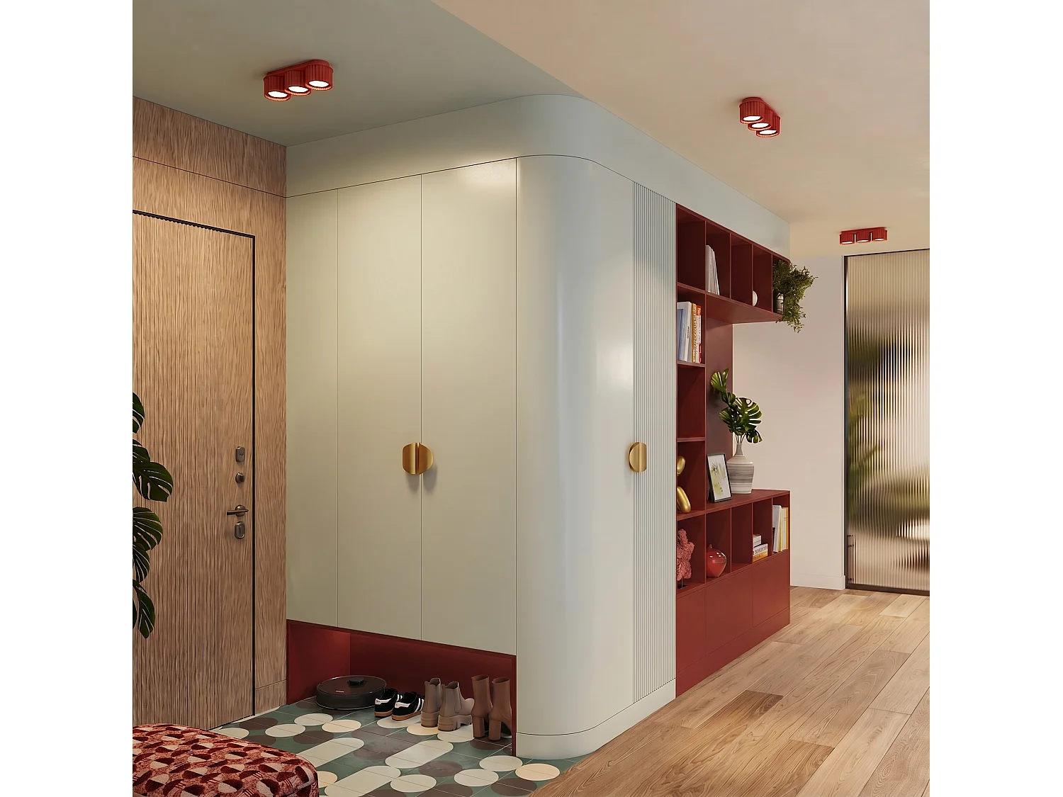 Plafonnier minimaliste en aluminium - 3 sources lumineuses - L.32,5 x H.8 cm - rouge