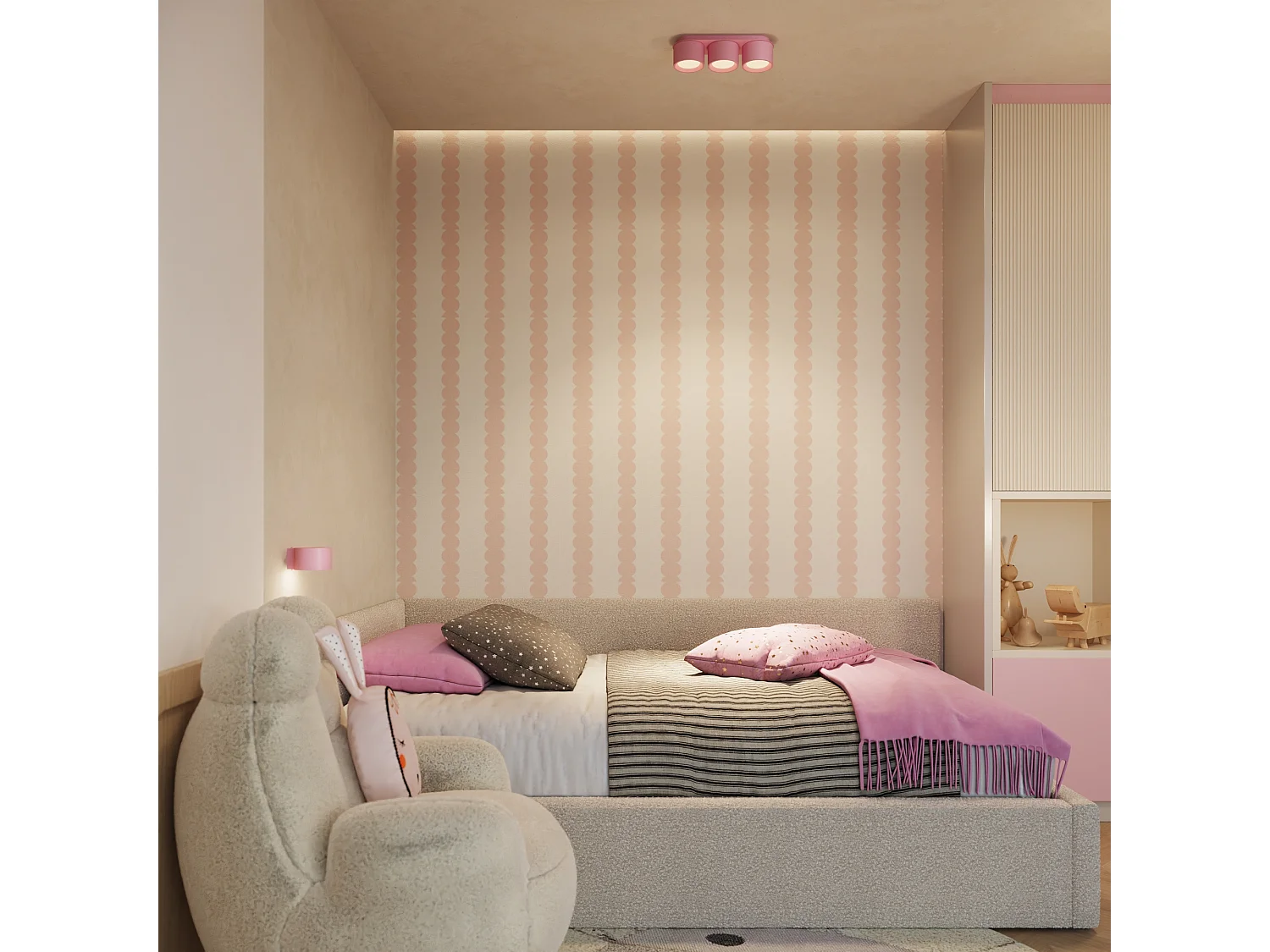 Plafonnier minimaliste en aluminium - 3 sources lumineuses - L.32,4 x H.8,2 cm - rose