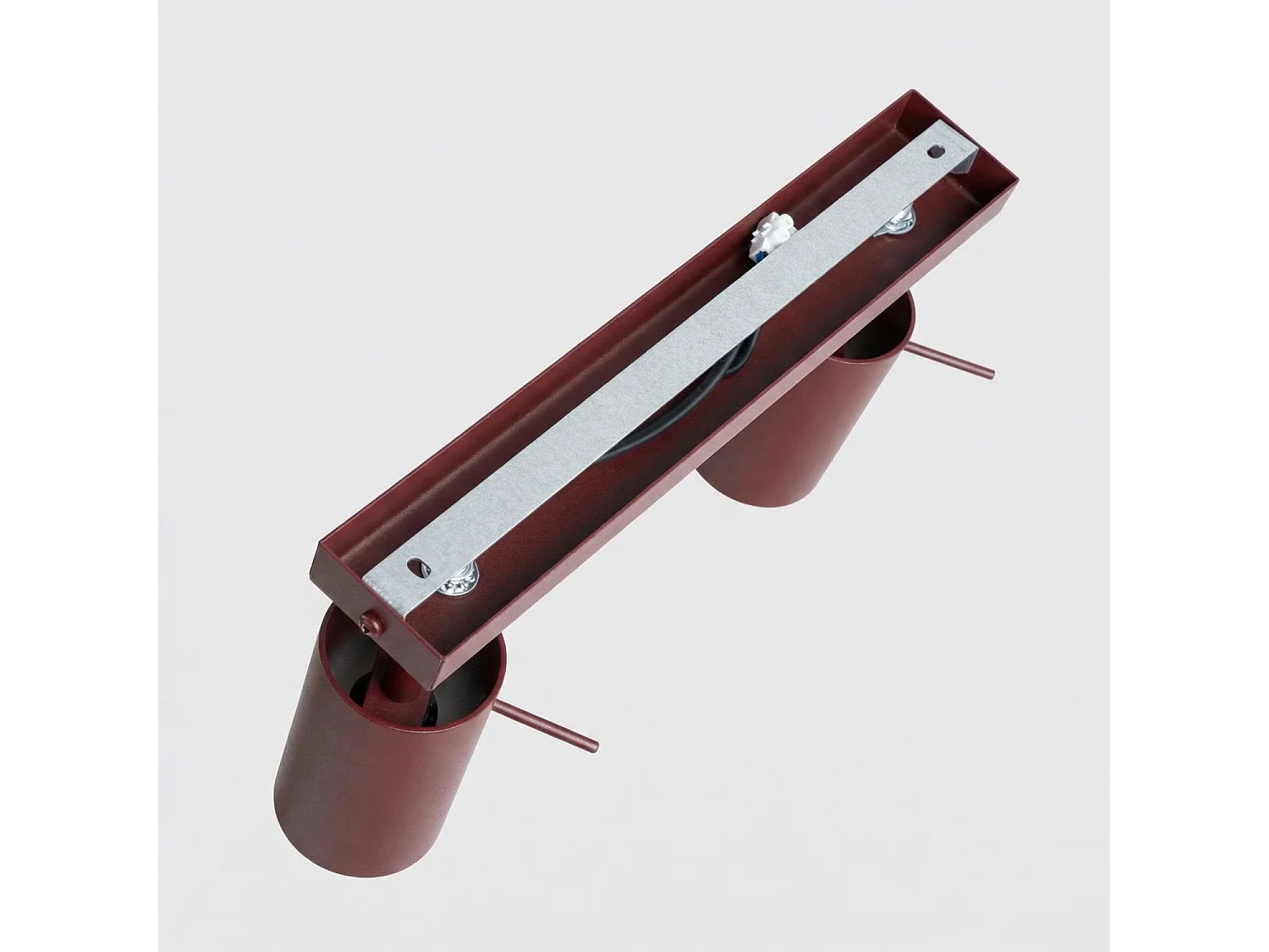 Plafonnier moderne en acier - 2 sources lumineuses - L.30 x H.16 cm - bordeaux