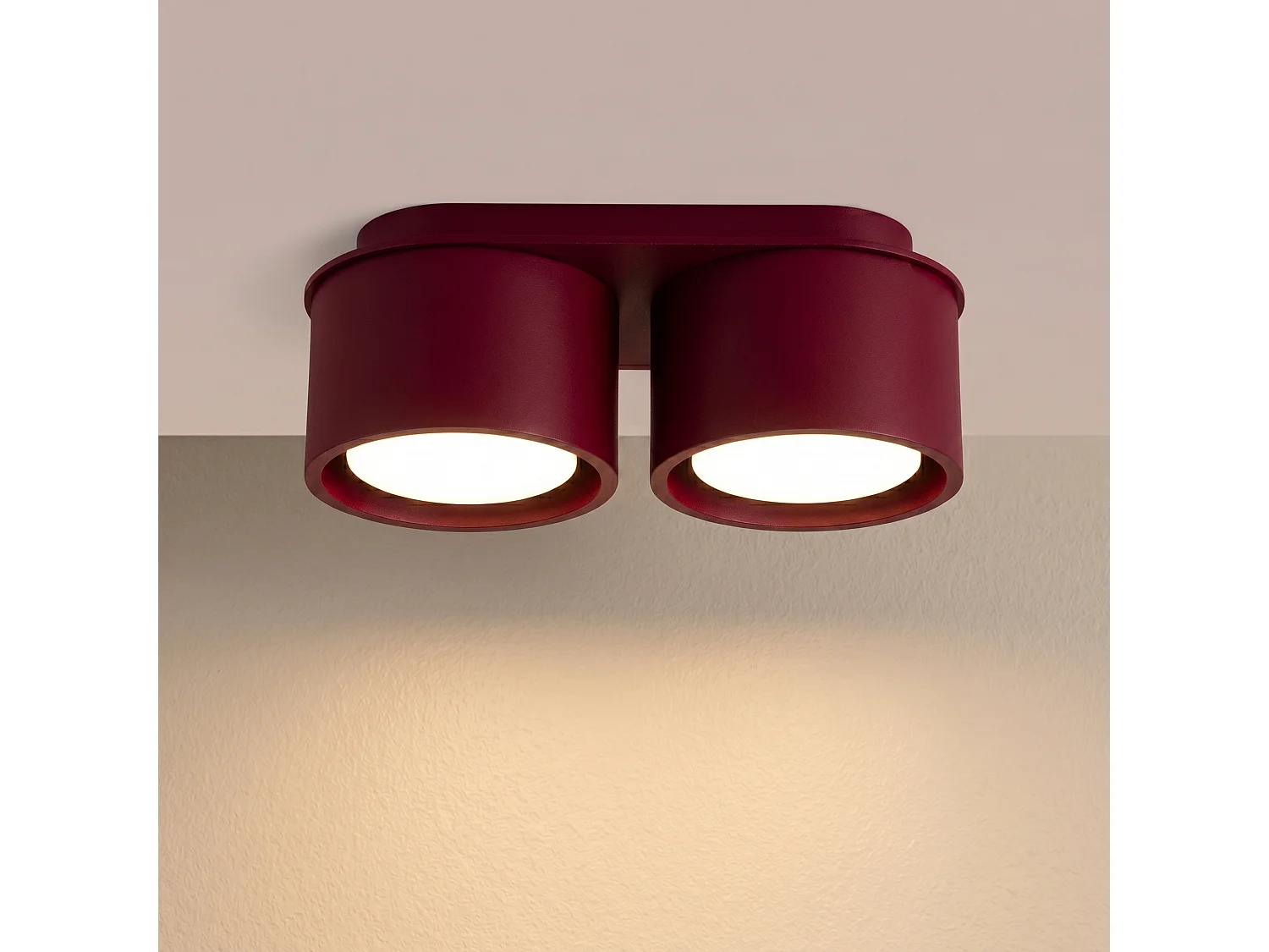 Plafonnier minimaliste en aluminium - 2 sources lumineuses - L.21 x H.8 cm - bordeaux