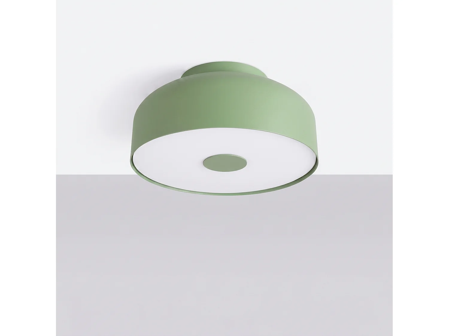 Plafonnier moderne en acier/PVC - 4 sources lumineuses - L.30 x H.15 cm - sauge
