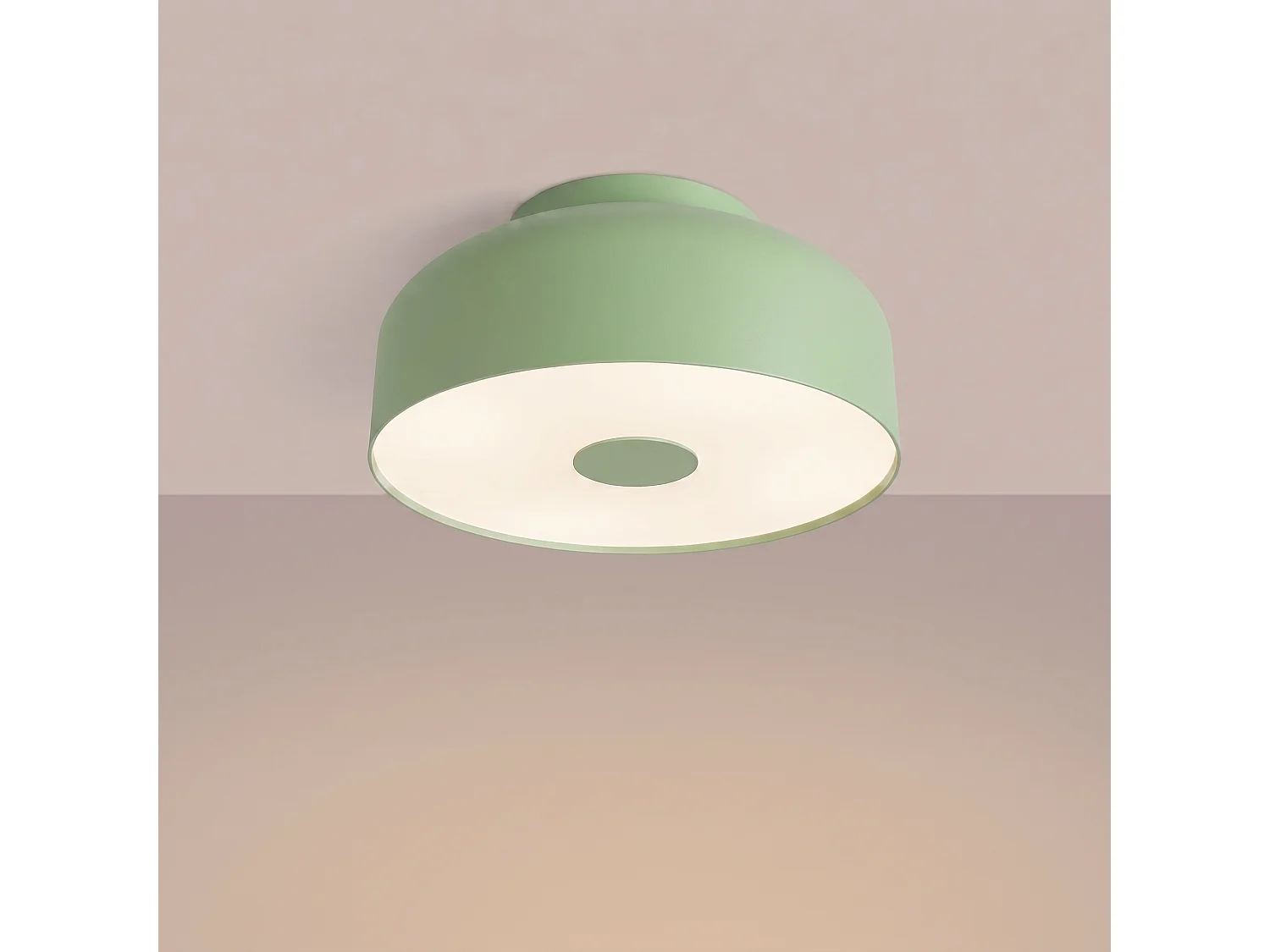 Plafonnier moderne en acier/PVC - 4 sources lumineuses - L.30 x H.15 cm - sauge