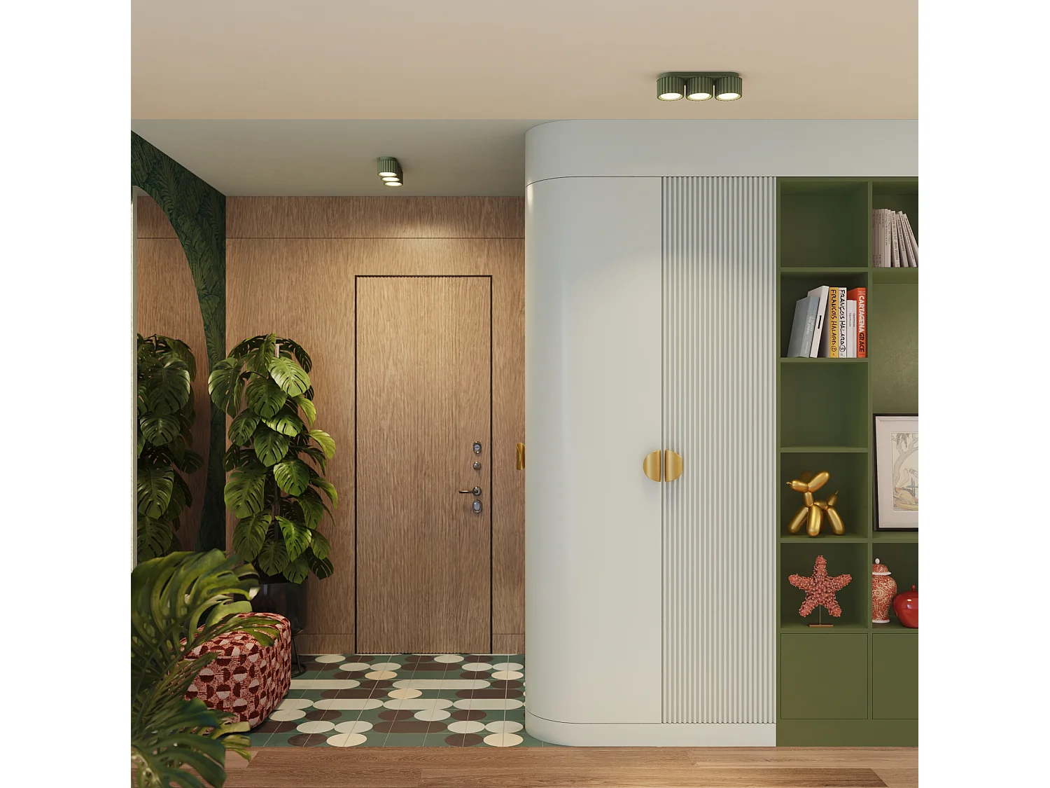 Plafonnier minimaliste en aluminium - 3 sources lumineuses - L.32,5 x H.8 cm - vert olive