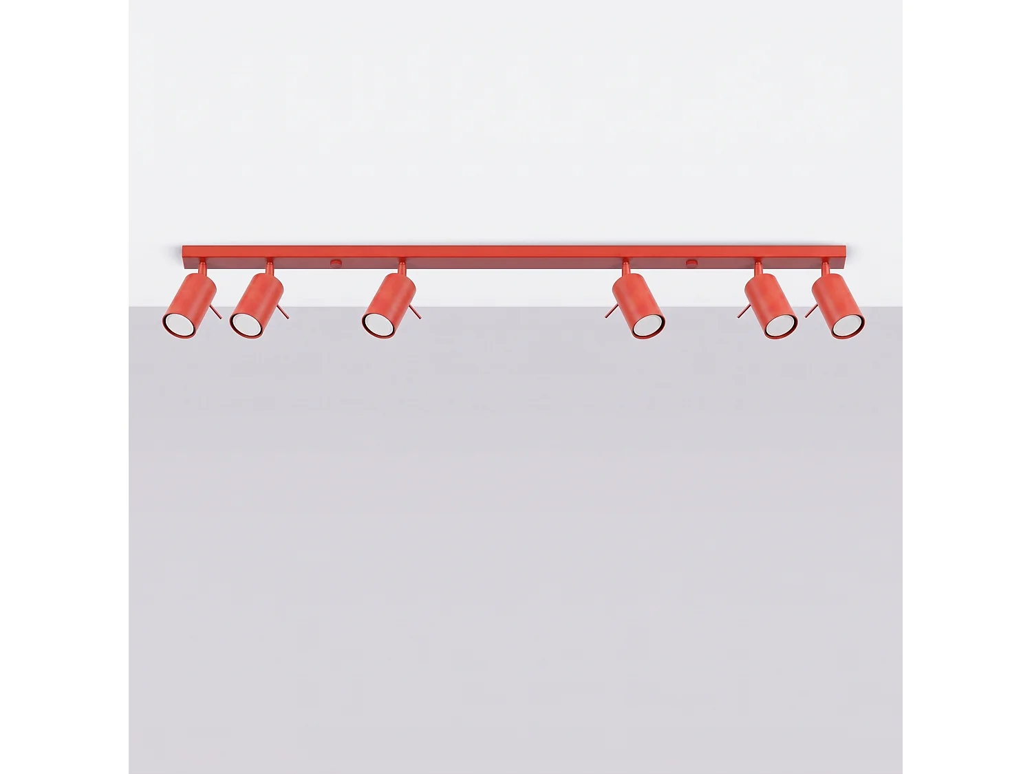 Plafonnier moderne en acier - 6 sources lumineuses - L.118 x H.16 cm - rouge