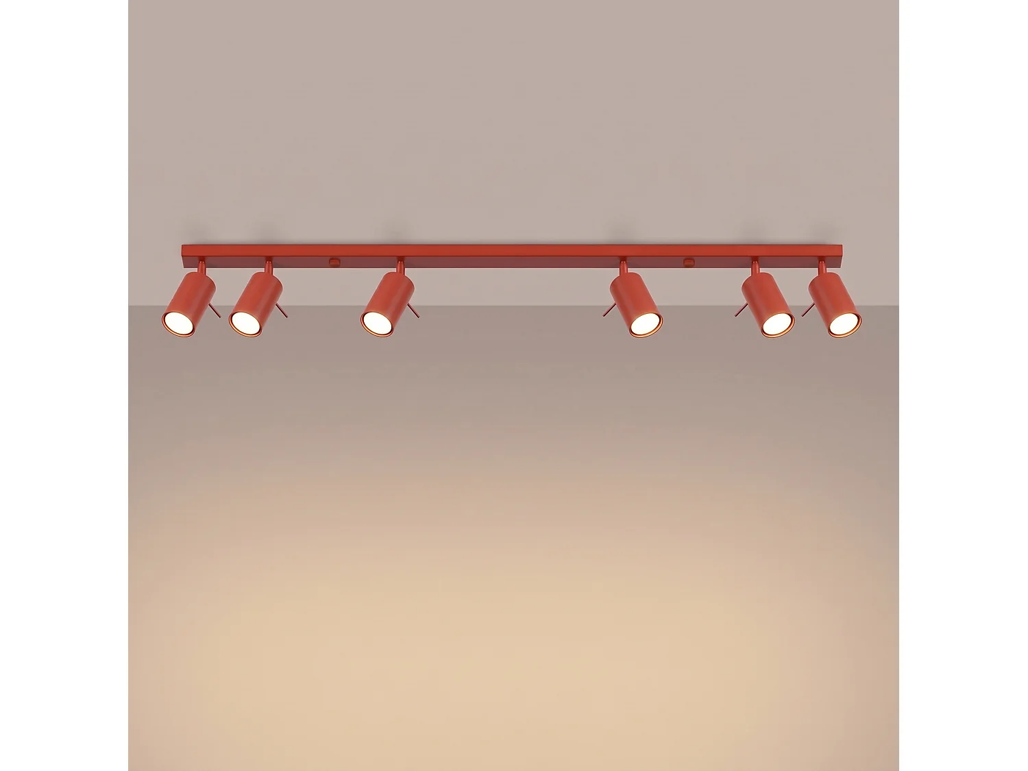 Plafonnier moderne en acier - 6 sources lumineuses - L.118 x H.16 cm - rouge