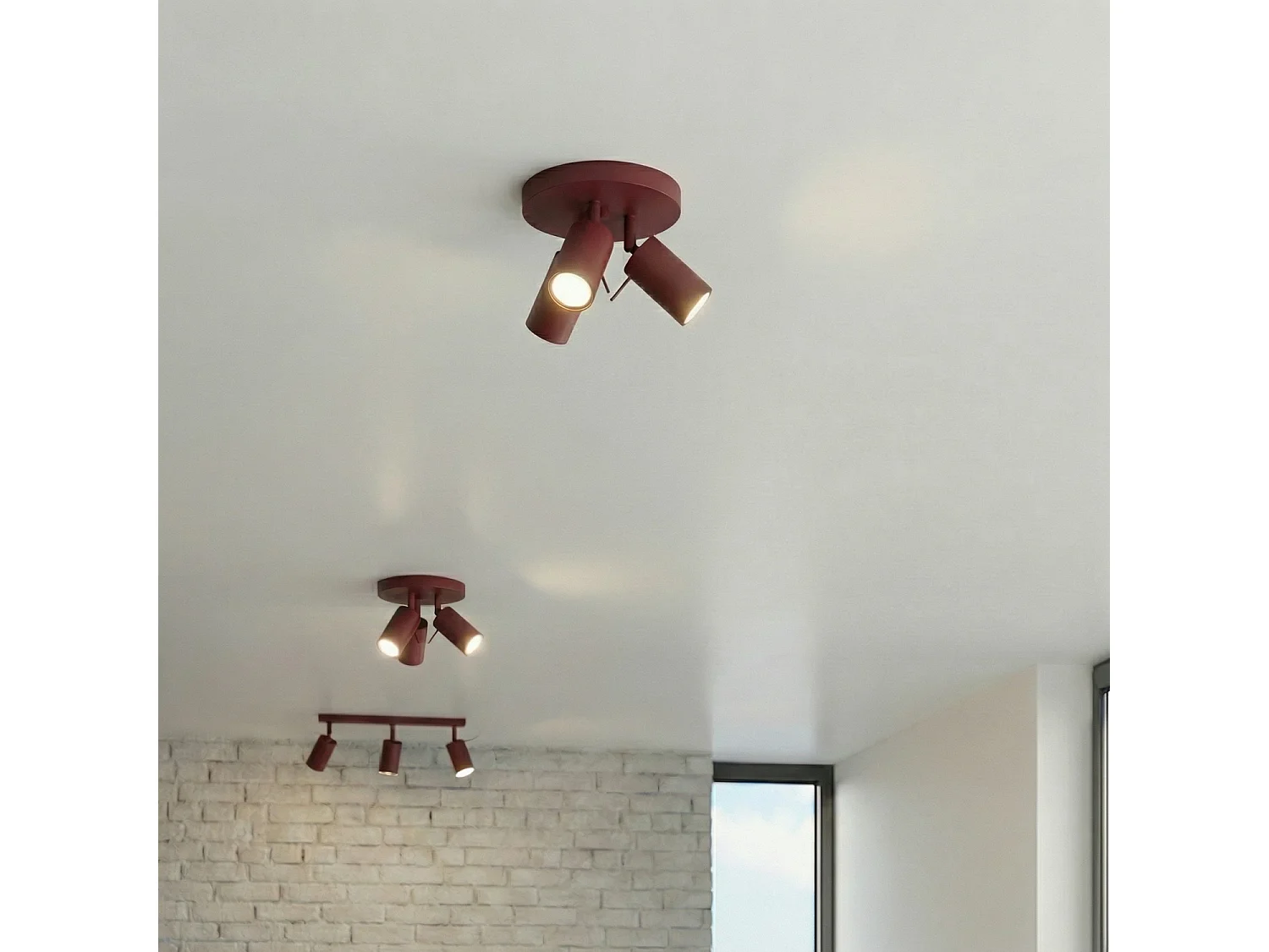Plafonnier moderne en acier - 3 sources lumineuses - L.25,7 x H.14,5 cm - bordeaux