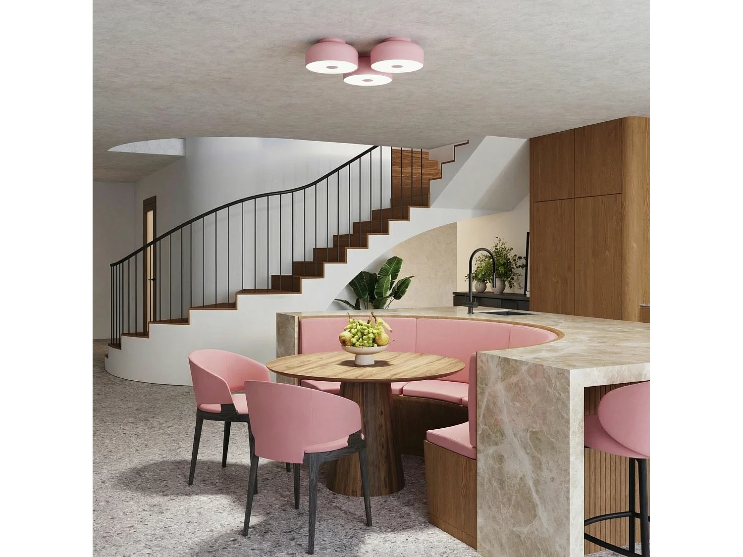 Plafonnier moderne en acier/PVC - 4 sources lumineuses - L.30 x H.15 cm - rose