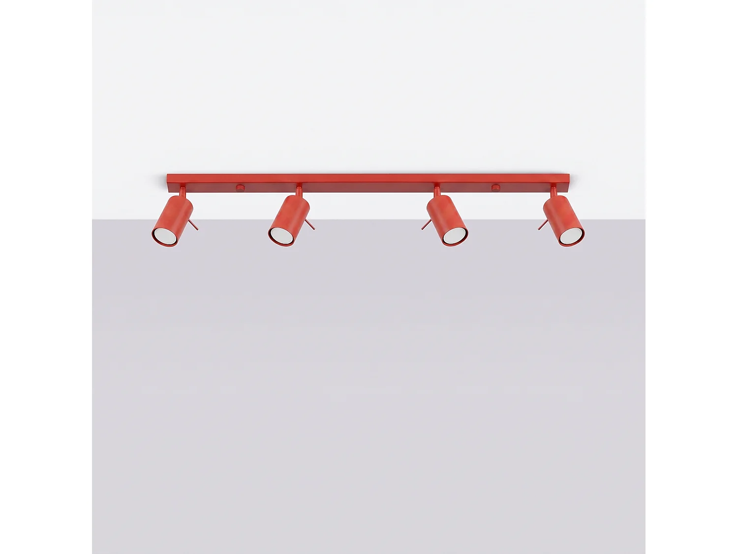 Plafonnier moderne en acier - 4 sources lumineuses - L.80 x H.16 cm - rouge