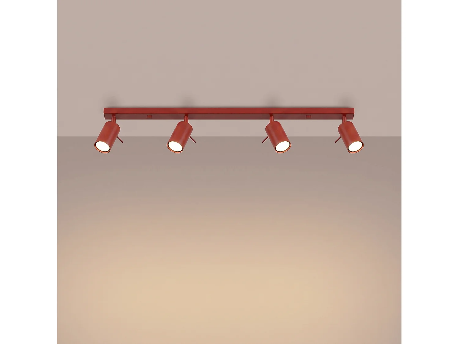 Plafonnier moderne en acier - 4 sources lumineuses - L.80 x H.16 cm - rouge