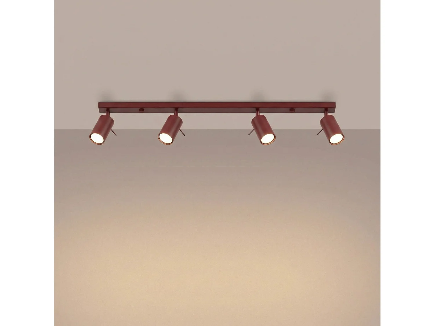 Plafonnier moderne en acier - 4 sources lumineuses - L.80 x H.16 cm - bordeaux