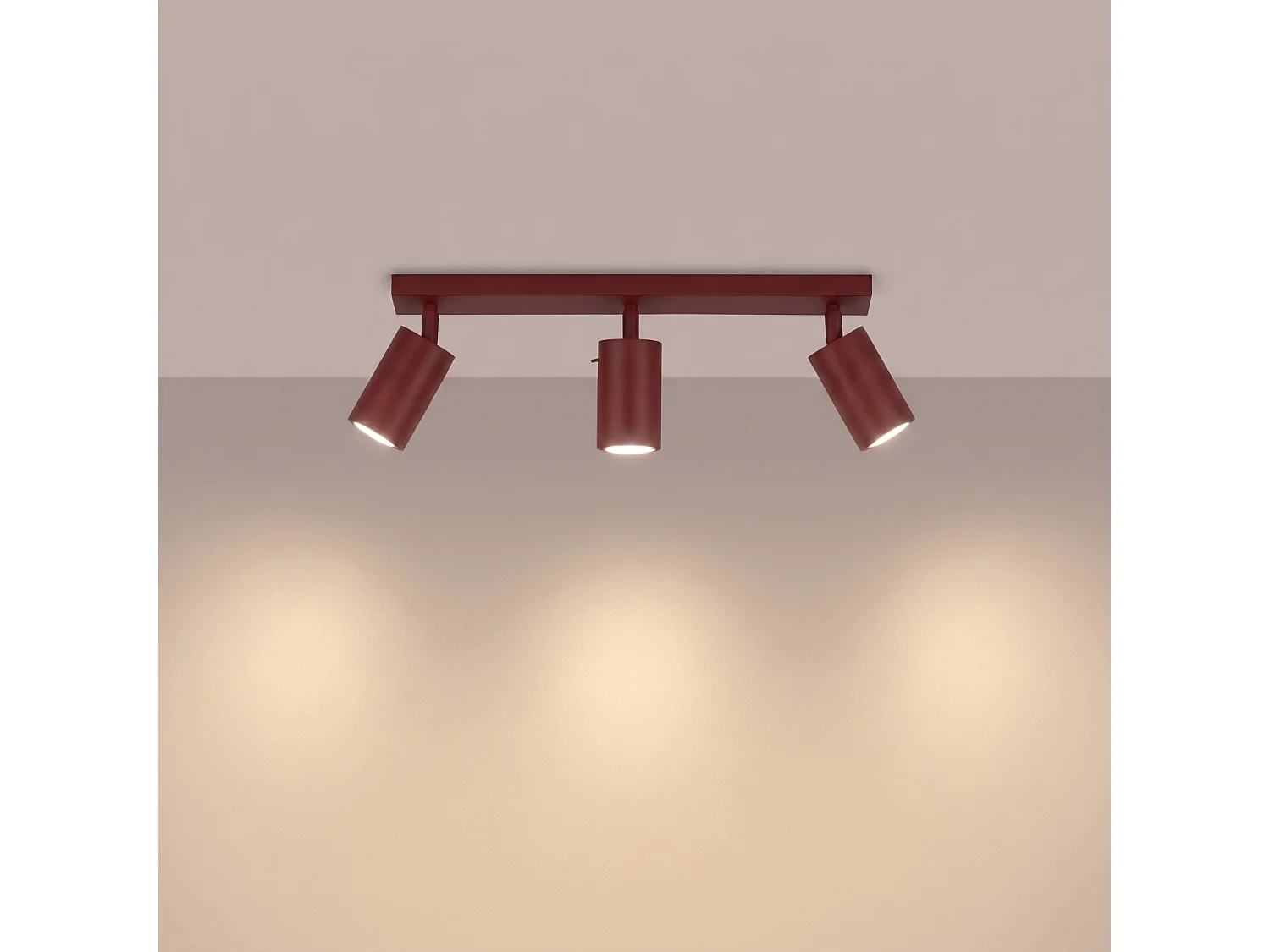 Plafonnier moderne en acier - 3 sources lumineuses - L.45 x H.16 cm - bordeaux