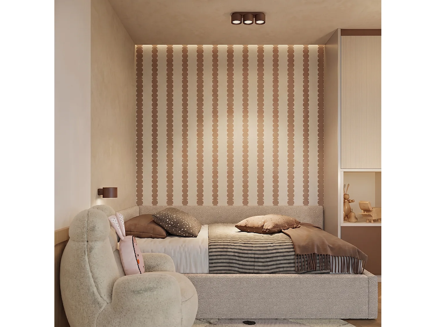 Plafonnier minimaliste en aluminium - 3 sources lumineuses - L.32,4 x H.8,2 cm - marron