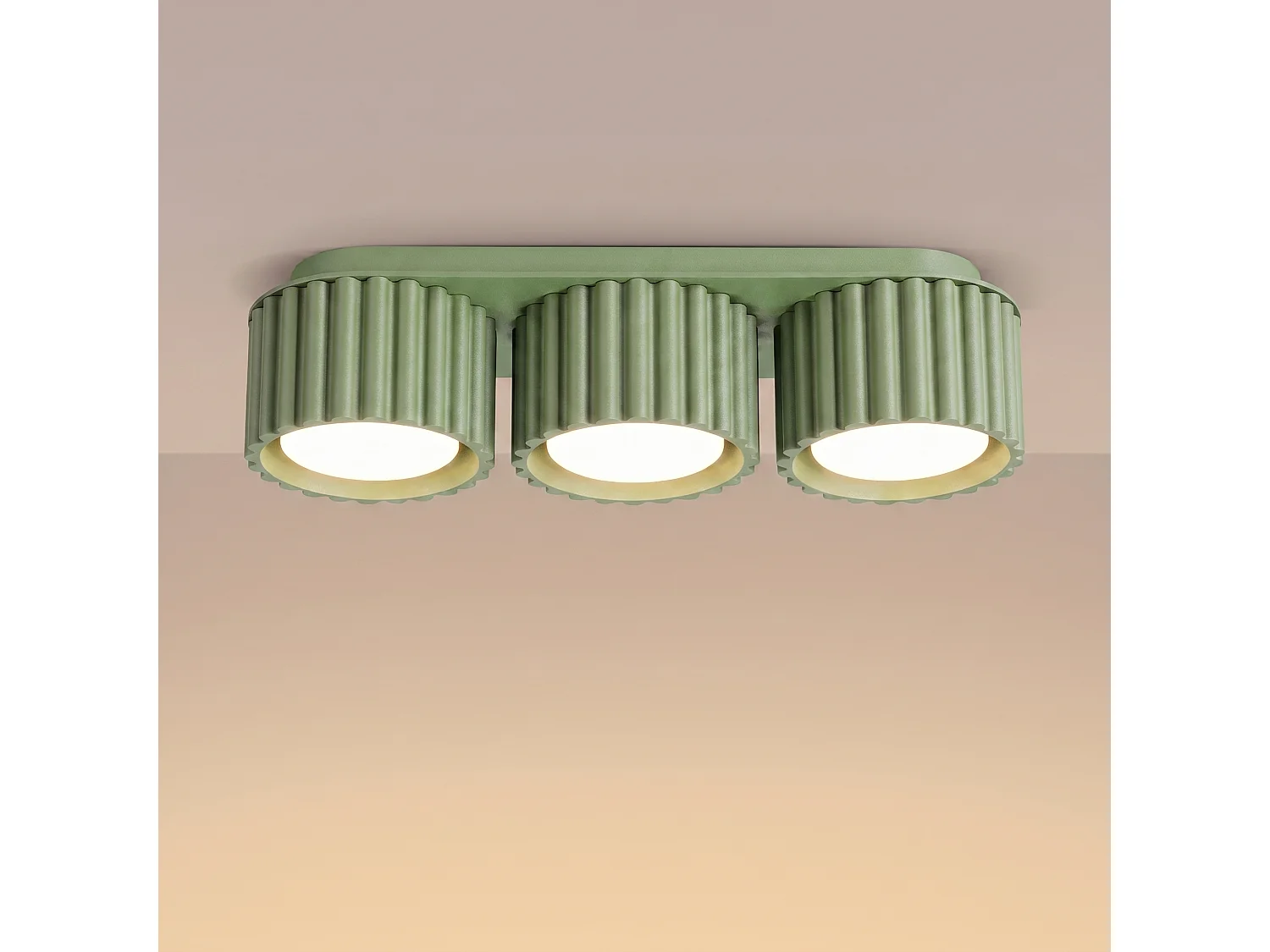 Plafonnier minimaliste en aluminium - 3 sources lumineuses - L.32,5 x H.8 cm - sauge