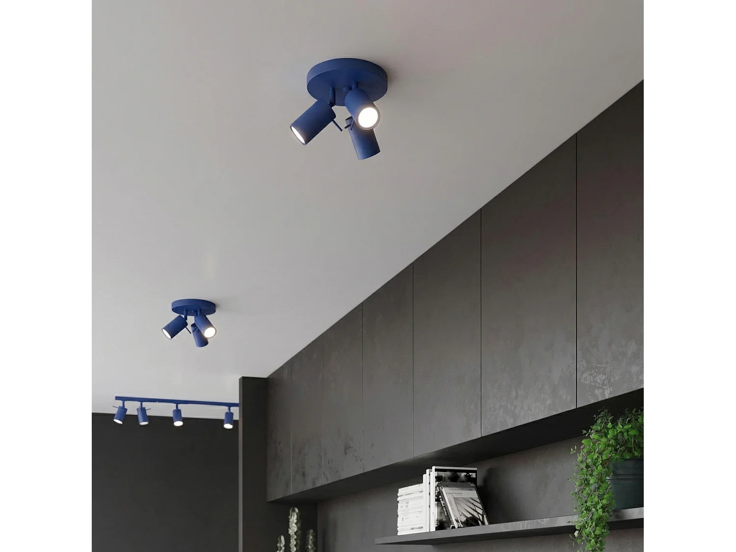 Plafonnier moderne en acier - 3 sources lumineuses - L.25,7 x H.14,5 cm - outremer