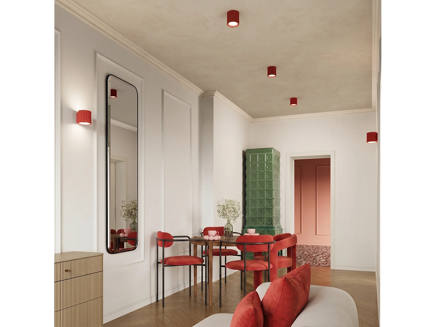 Plafonnier minimaliste en aluminium - 1 sources lumineuses - L.10 x H.6 cm - rouge