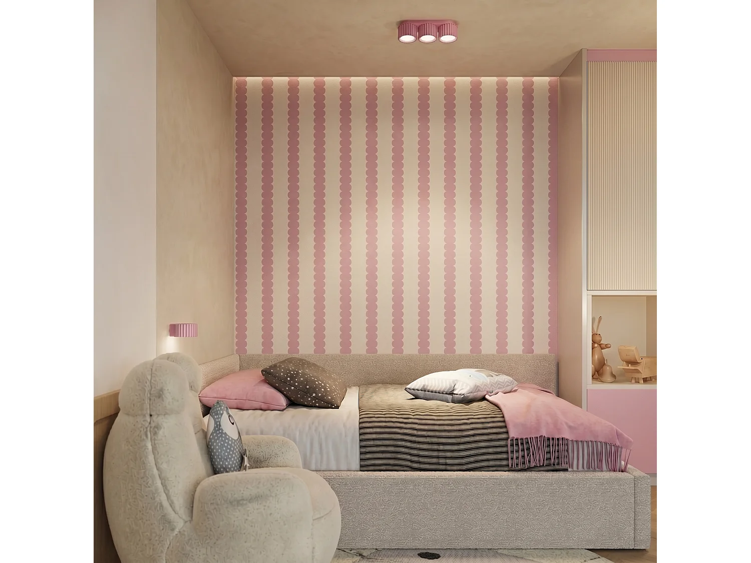 Plafonnier minimaliste en aluminium - 3 sources lumineuses - L.32,5 x H.8 cm - rose