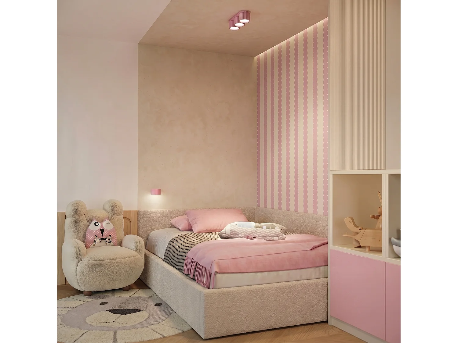 Plafonnier minimaliste en aluminium - 3 sources lumineuses - L.32,5 x H.8 cm - rose