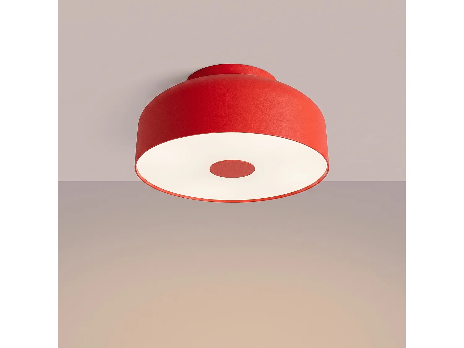 Plafonnier moderne en acier/PVC - 4 sources lumineuses - L.30 x H.15 cm - rouge