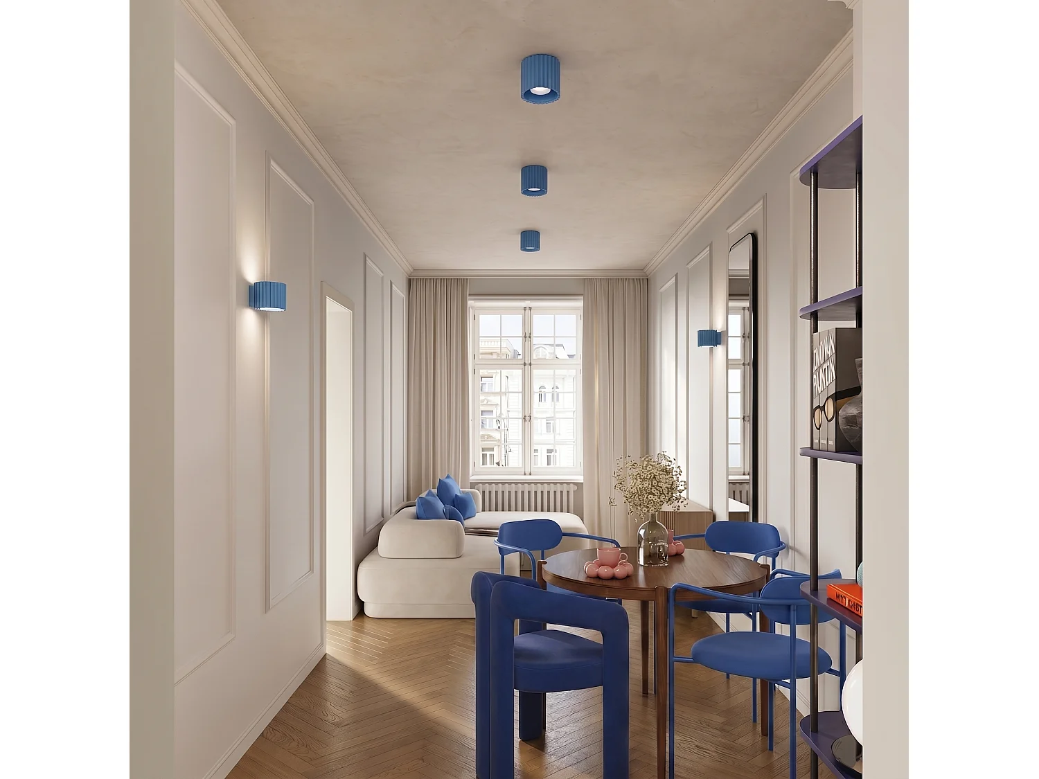 Plafonnier minimaliste en aluminium - 1 sources lumineuses - L.10 x H.10 cm - bleu clair