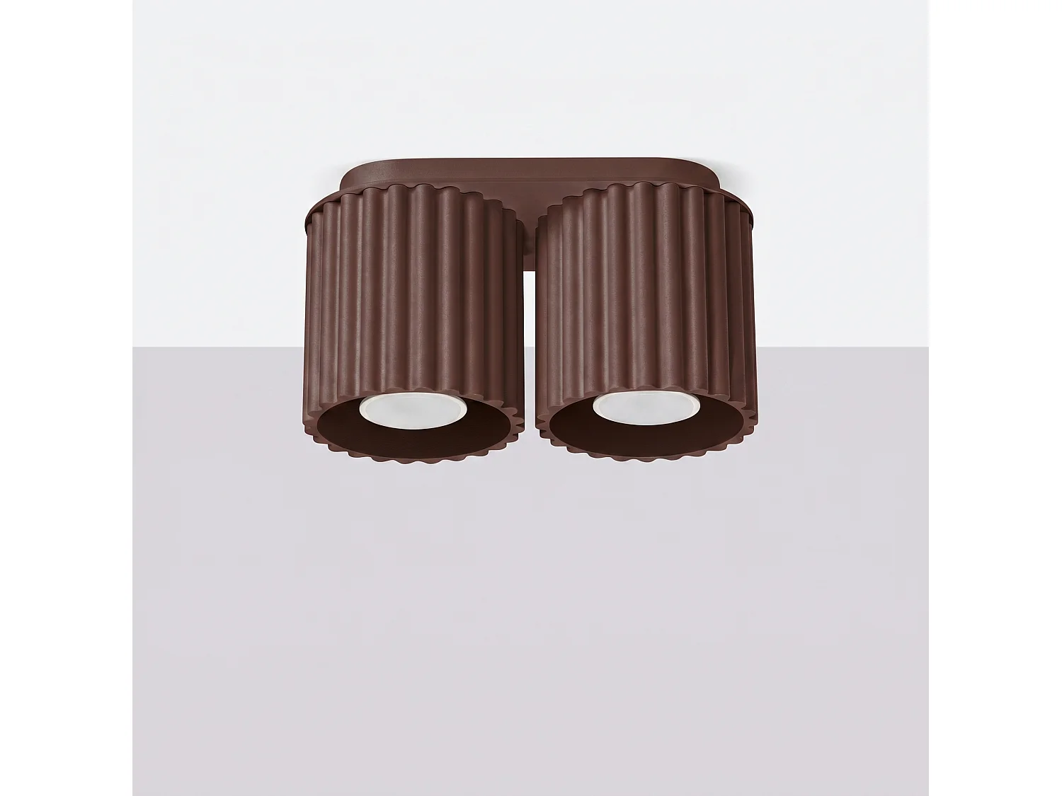 Plafonnier minimaliste en aluminium - 2 sources lumineuses - L.21 x H.12 cm - marron