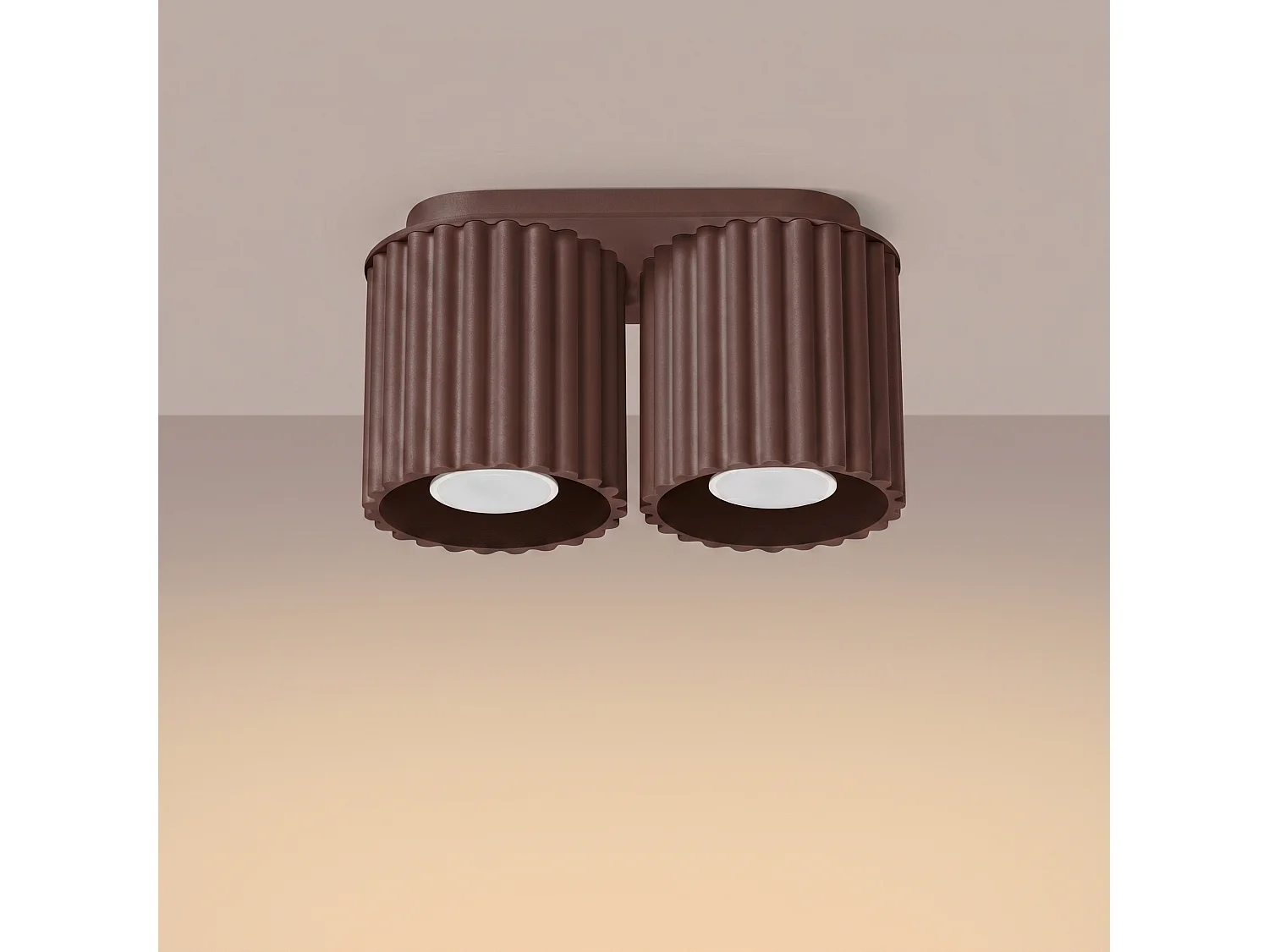 Plafonnier minimaliste en aluminium - 2 sources lumineuses - L.21 x H.12 cm - marron