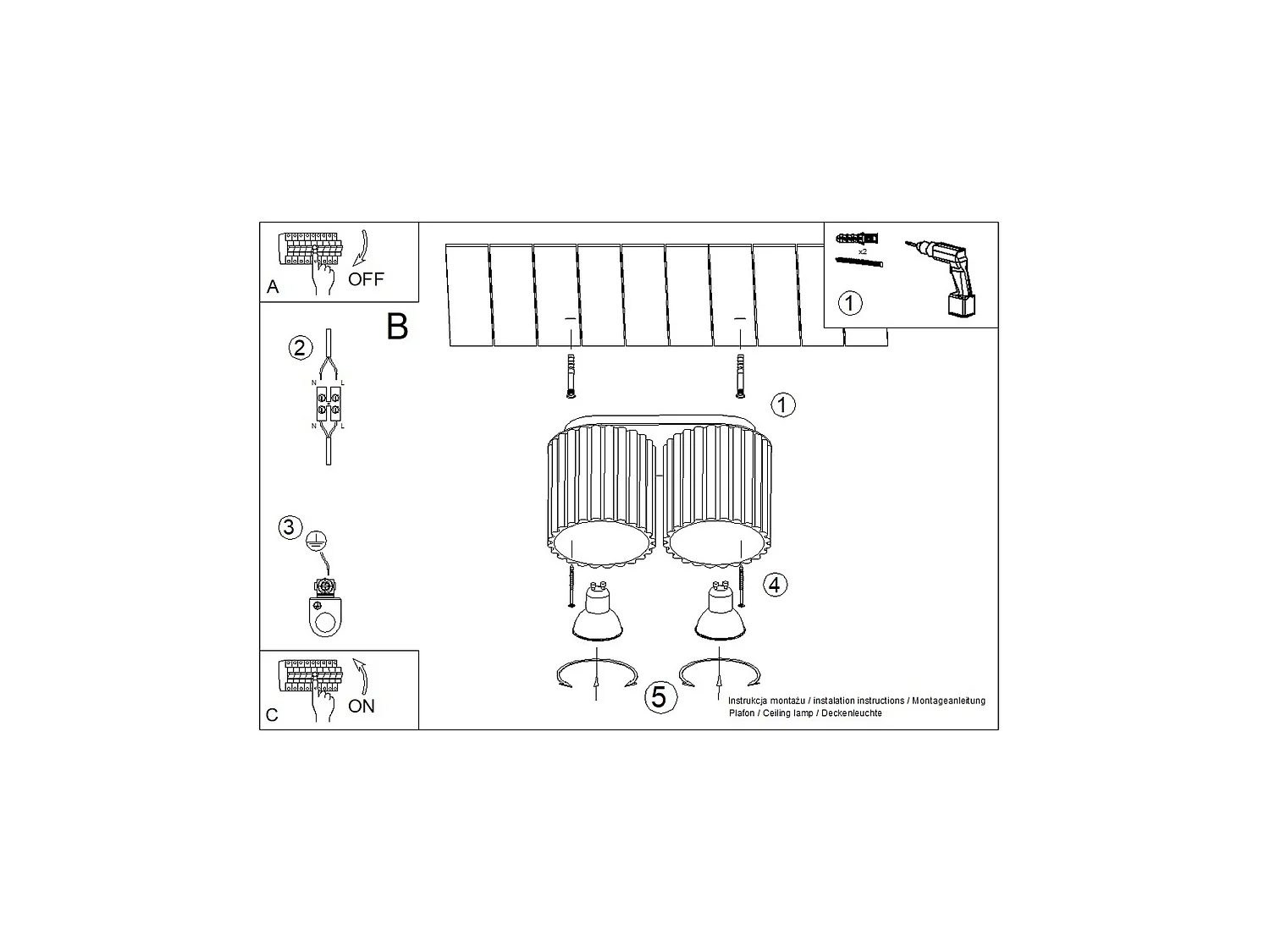Plafonnier minimaliste en aluminium - 2 sources lumineuses - L.21 x H.12 cm - marron