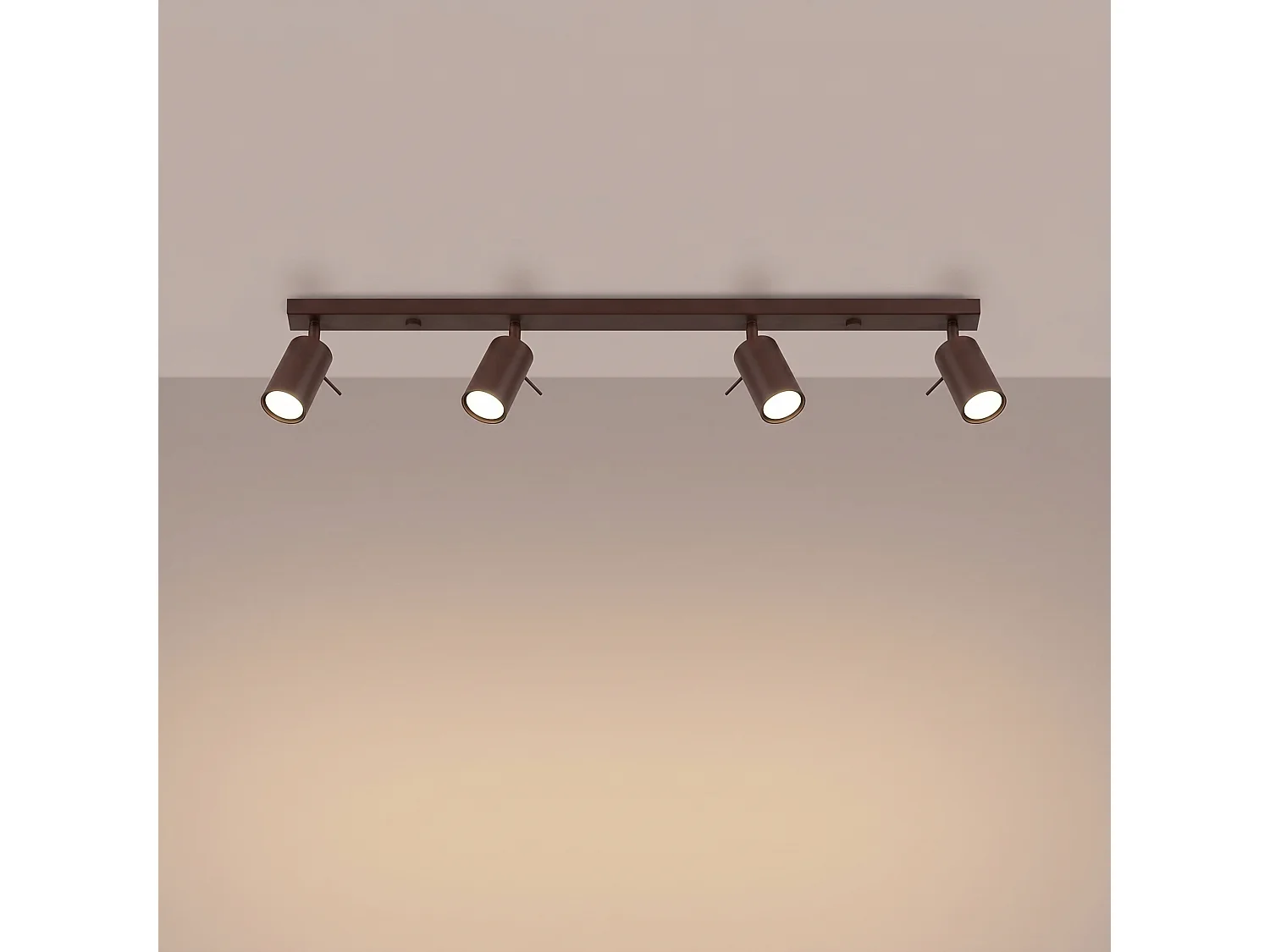 Plafonnier moderne en acier - 4 sources lumineuses - L.80 x H.16 cm - marron