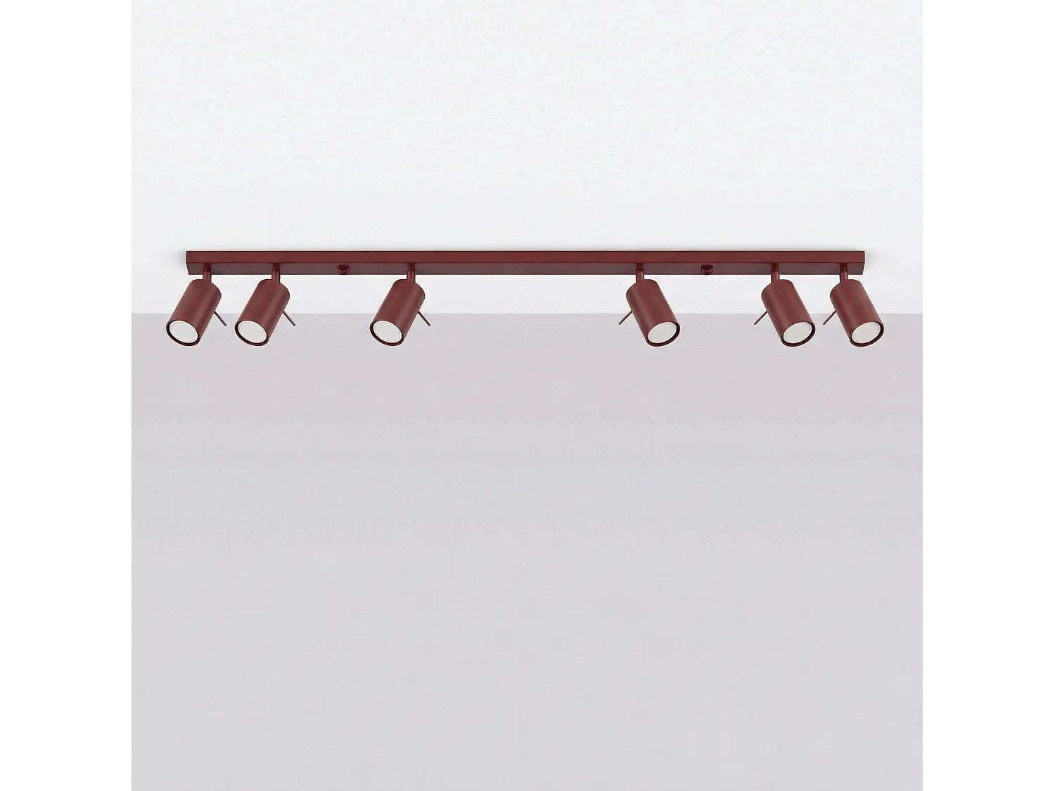 Plafonnier moderne en acier - 6 sources lumineuses - L.118 x H.16 cm - bordeaux
