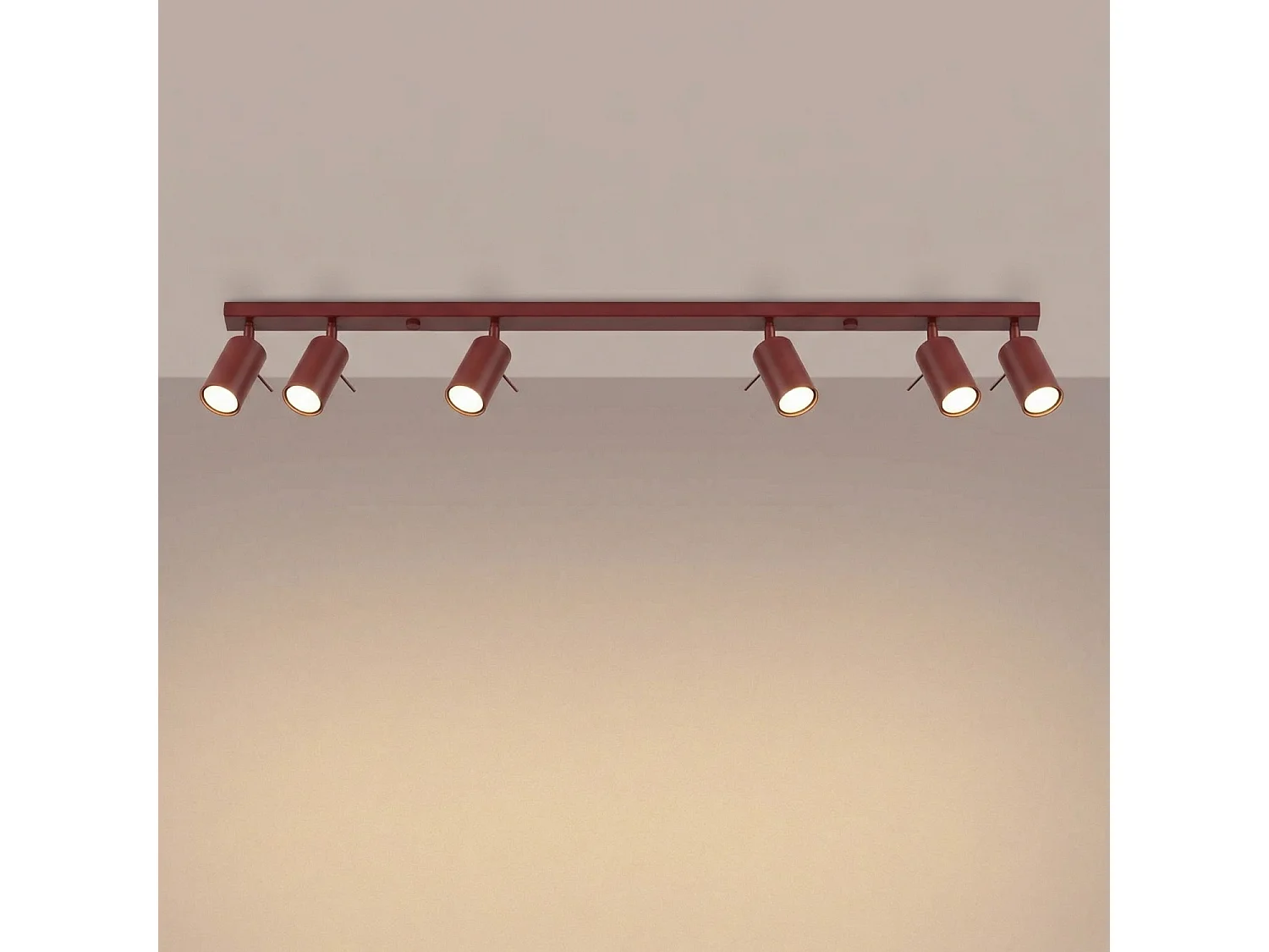 Plafonnier moderne en acier - 6 sources lumineuses - L.118 x H.16 cm - bordeaux