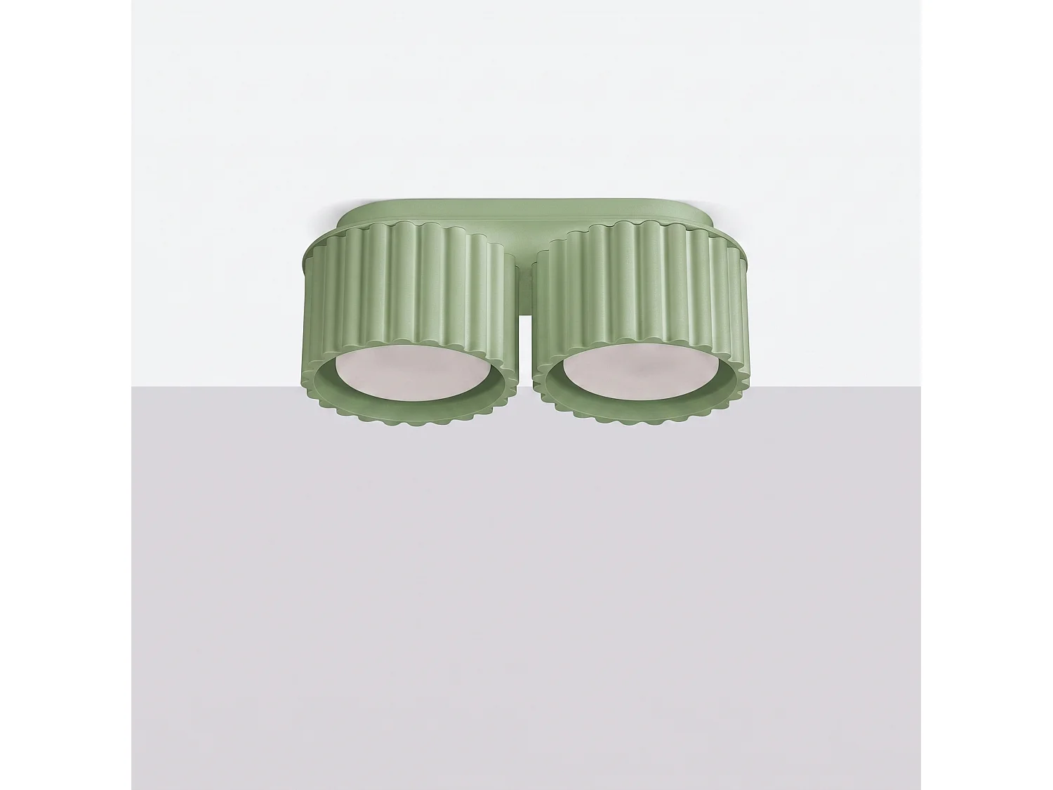 Plafonnier minimaliste en aluminium - 2 sources lumineuses - L.21 x H.8 cm - sauge