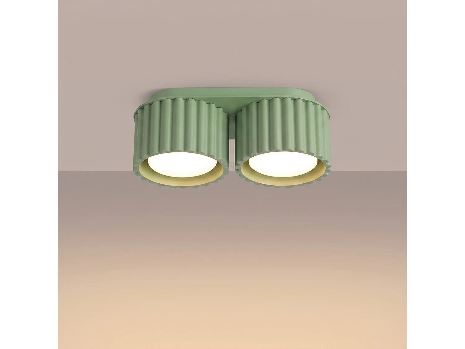 Plafonnier minimaliste en aluminium - 2 sources lumineuses - L.21 x H.8 cm - sauge