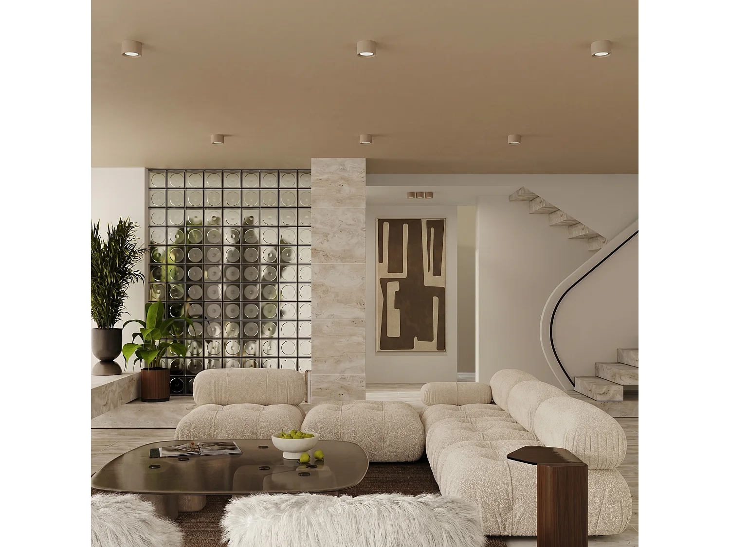 Plafonnier minimaliste en aluminium - 1 sources lumineuses - L.10 x H.6 cm - taupe