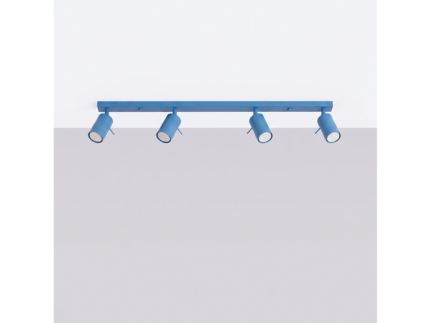 Plafonnier moderne en acier - 4 sources lumineuses - L.80 x H.16 cm - bleu clair