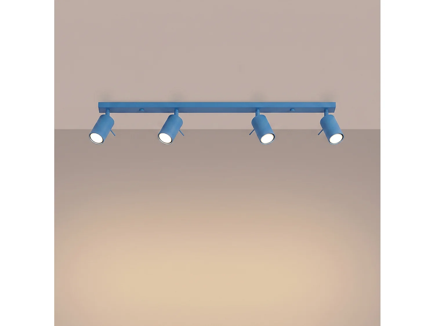 Plafonnier moderne en acier - 4 sources lumineuses - L.80 x H.16 cm - bleu clair