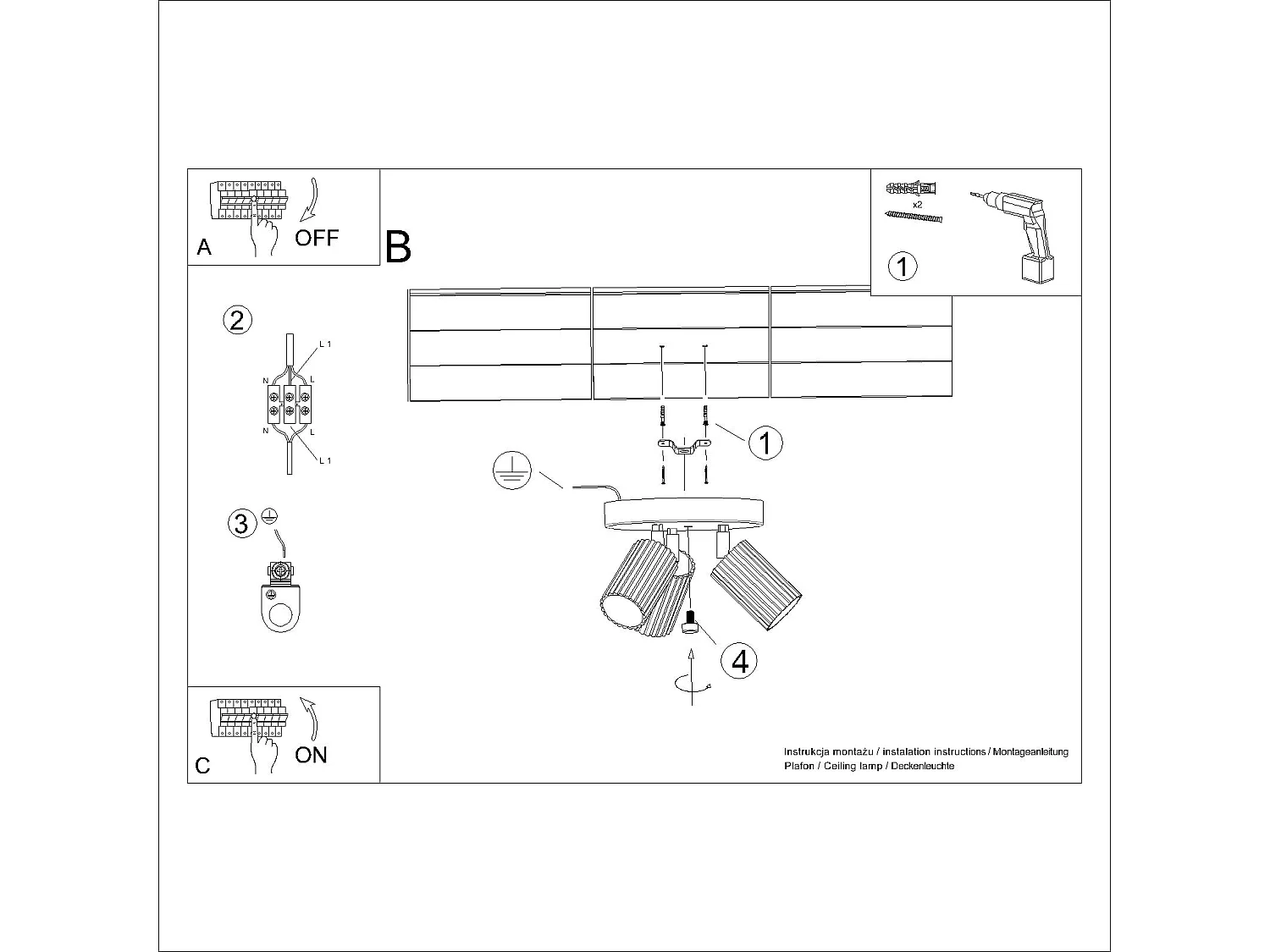 Plafonnier minimaliste en aluminium - 3 sources lumineuses - L.19,5 x H.18 cm - bordeaux