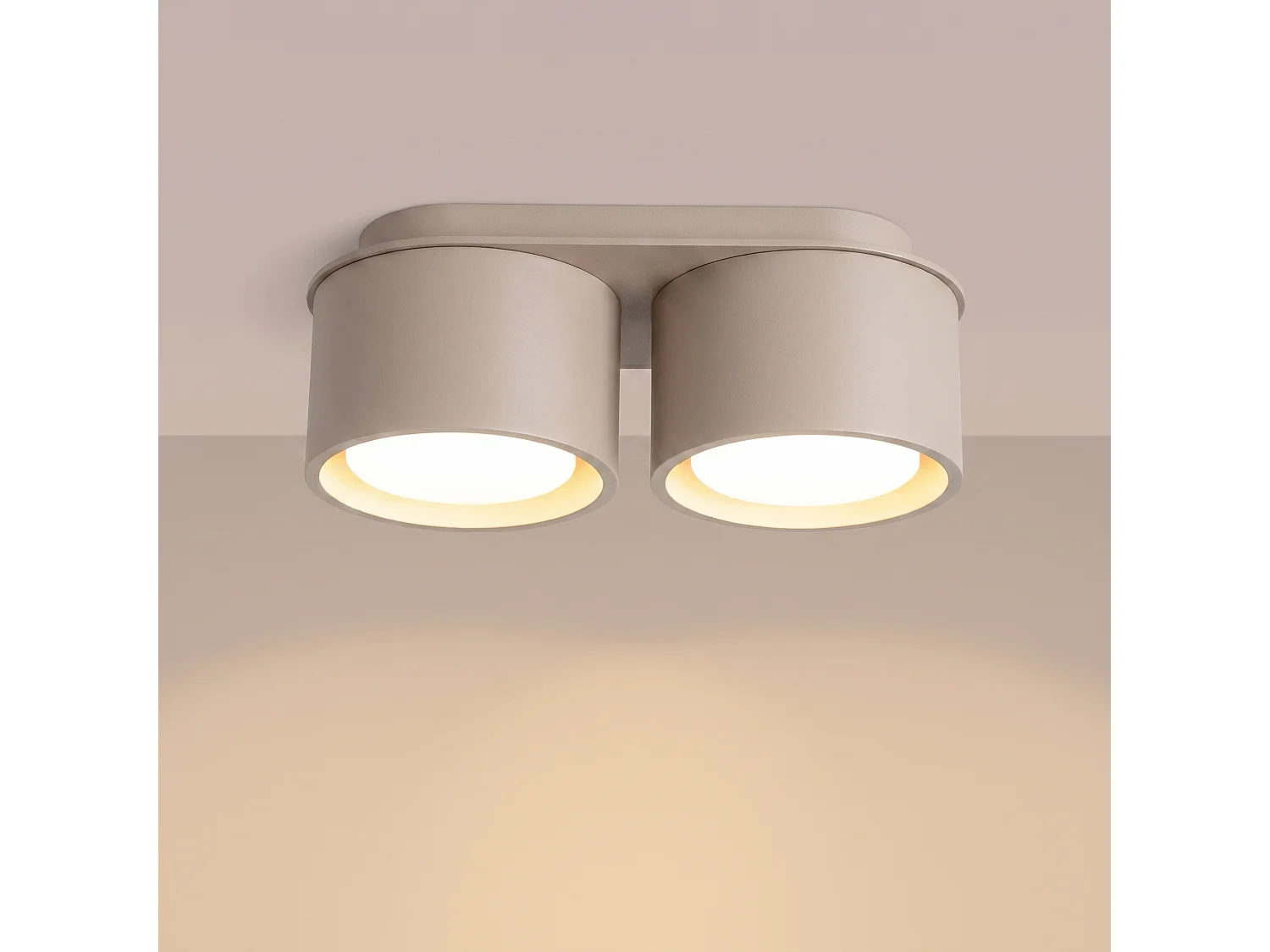 Plafonnier minimaliste en aluminium - 2 sources lumineuses - L.21 x H.8 cm - taupe