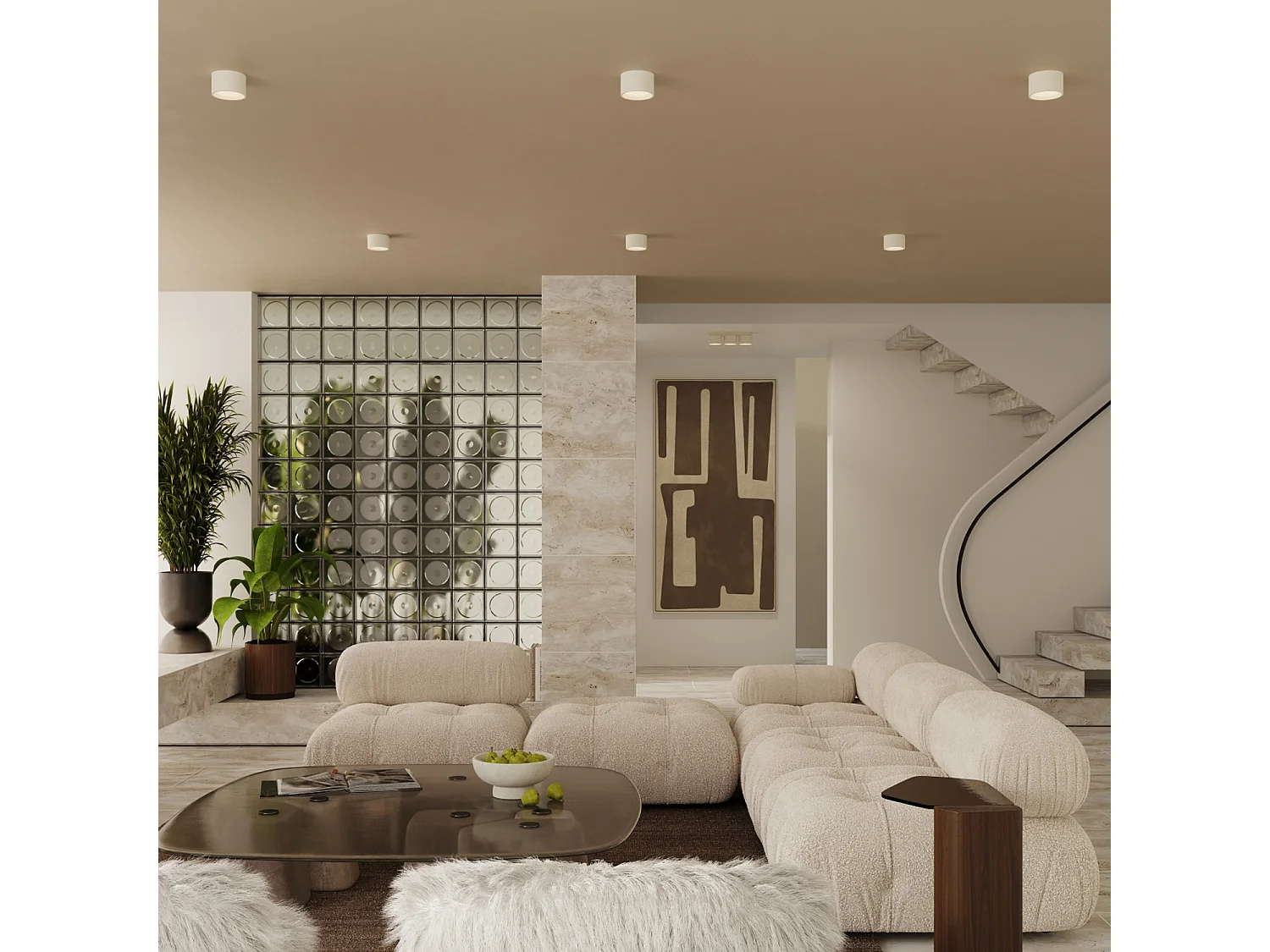 Plafonnier minimaliste en aluminium - 1 sources lumineuses - L.10 x H.6 cm - beige